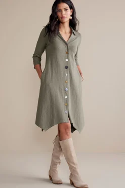 Soft Surroundings 3/4 Sleeve Danielle Button Dress> solids|short