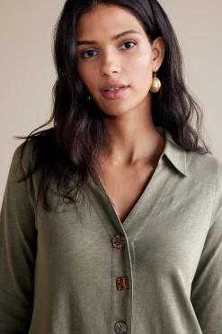 Soft Surroundings 3/4 Sleeve Danielle Button Dress><noscript><img width=