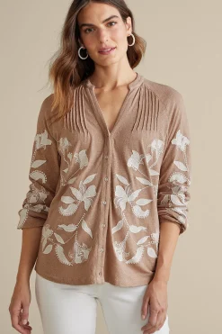 Soft Surroundings Alva Embroidered Knit Top> Feminine Flourish|Global Artistry