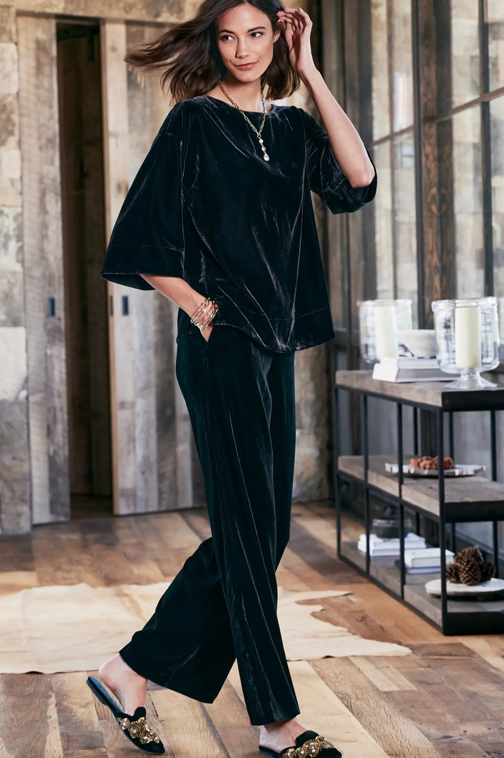 Soft Surroundings Aria Velvet Wide Leg Pants> EVelvet Styles|full length