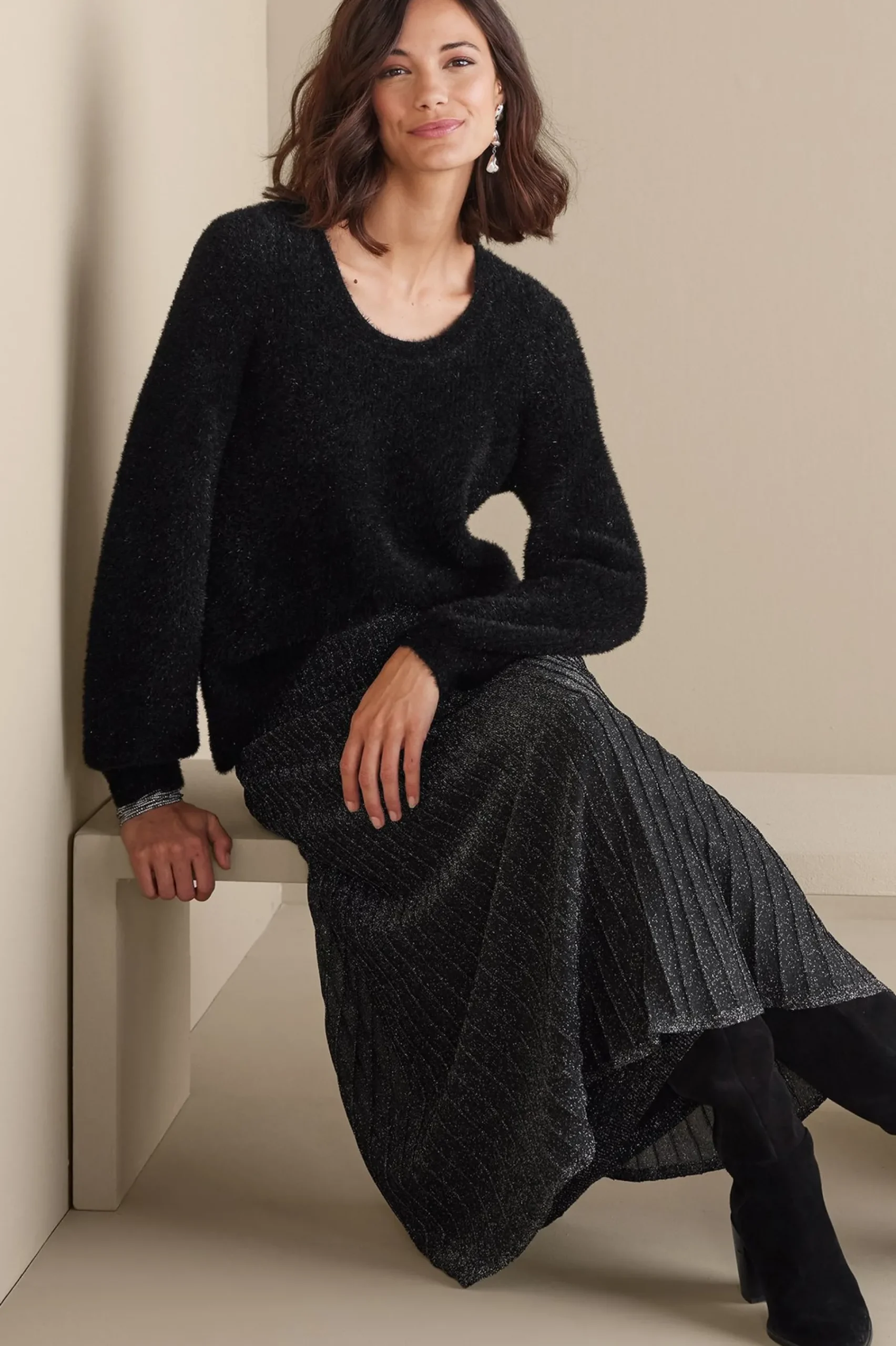 Soft Surroundings Ciara Sparkle Sweater> Sweaters & Cardigans|long sleeve