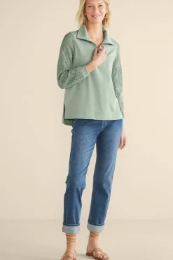 Soft Surroundings Crochet Sleeve French Terry Tunic> Feminine Flourish|Wear Now Styles