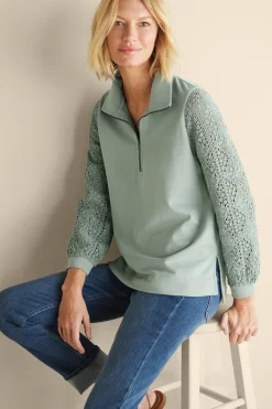 Soft Surroundings Crochet Sleeve French Terry Tunic><noscript><img width=