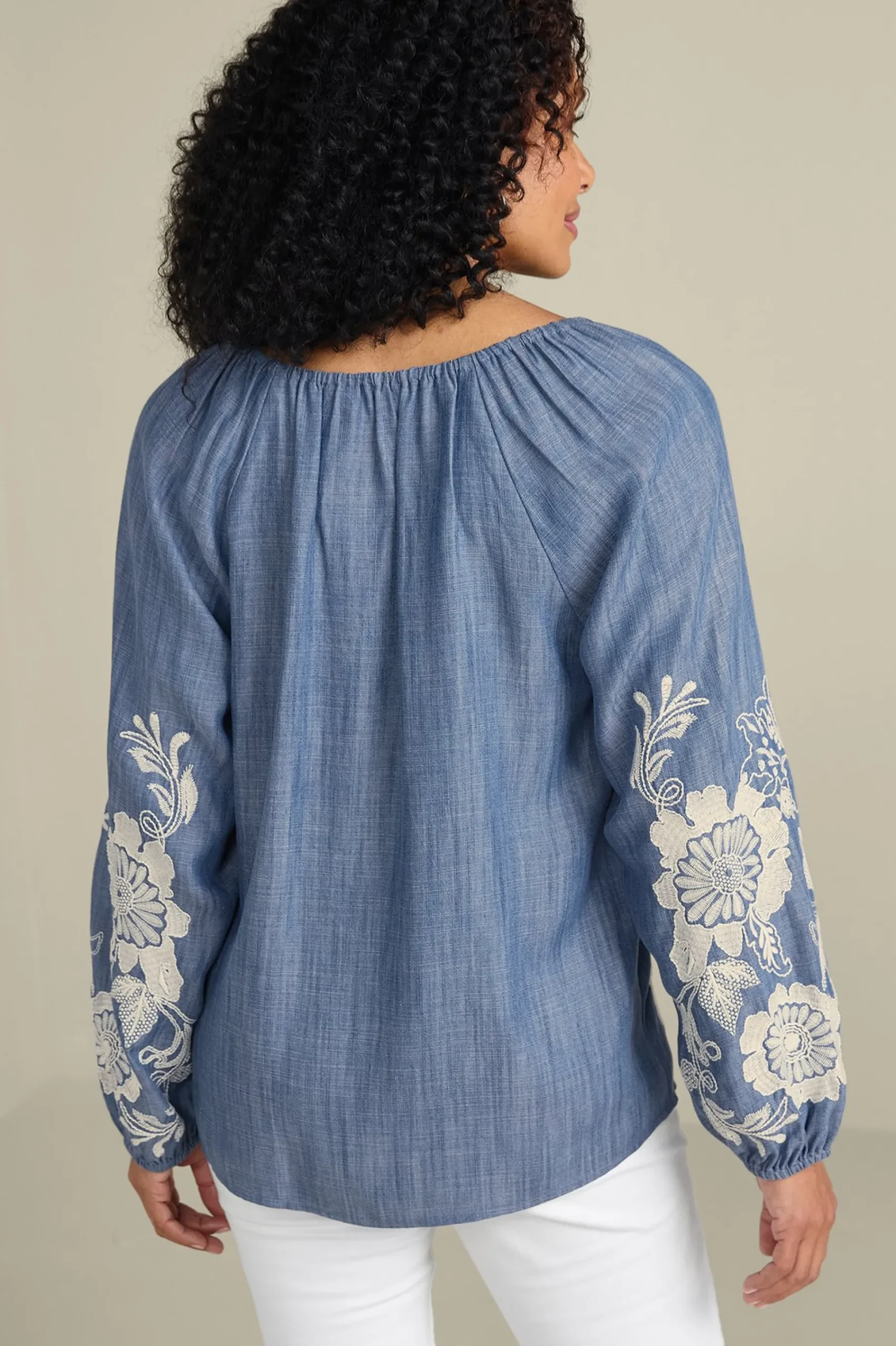 Soft Surroundings Diya Embroidered TENCEL™ Peasant Top> Feminine Flourish|Into The Blues