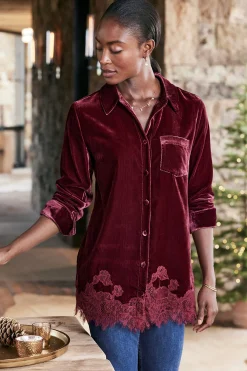 Soft Surroundings Eden Velvet & Lace Shirt><noscript><img width=