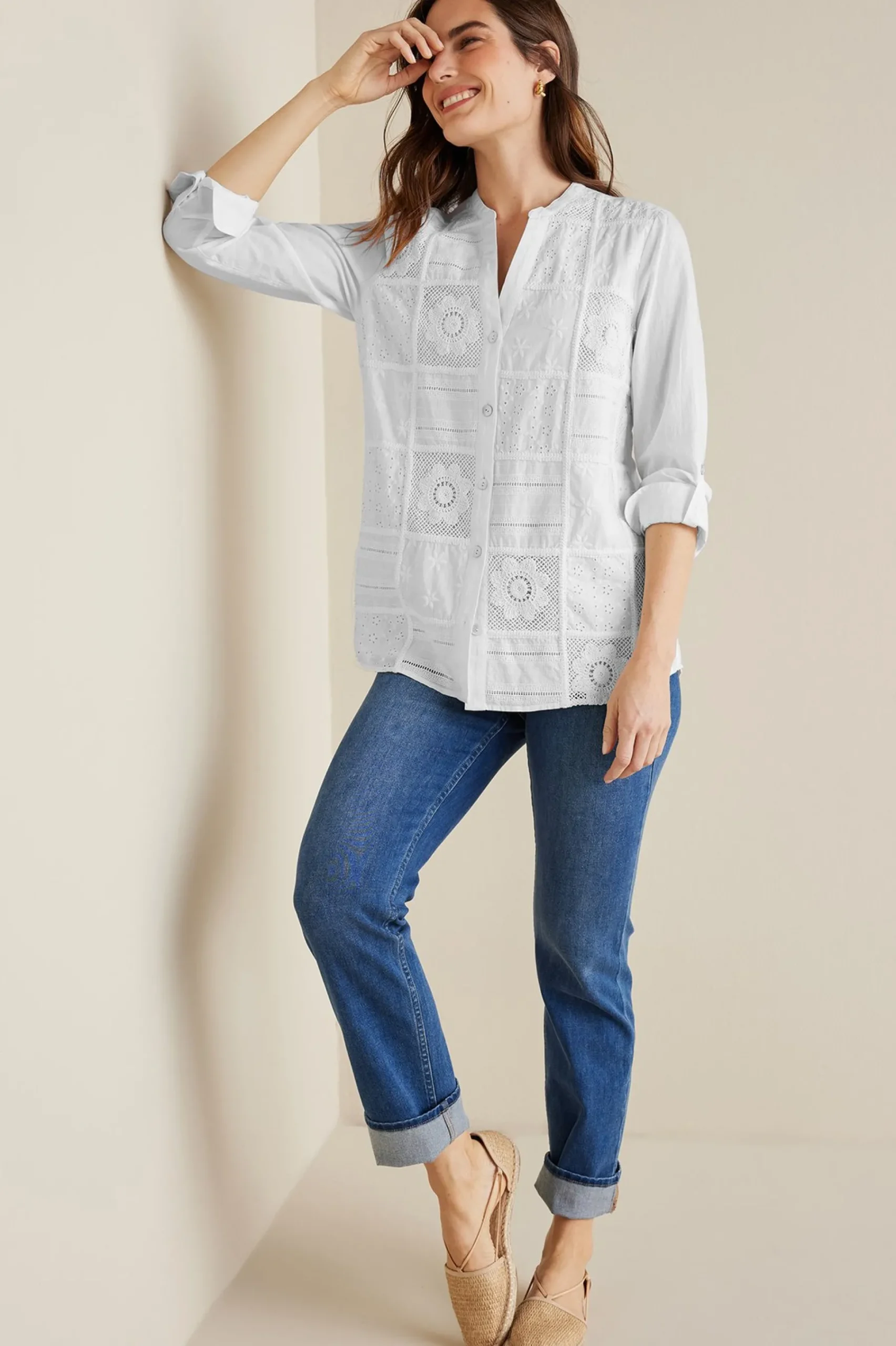 Soft Surroundings Eleanor Crochet Shirt> long sleeve|shirts