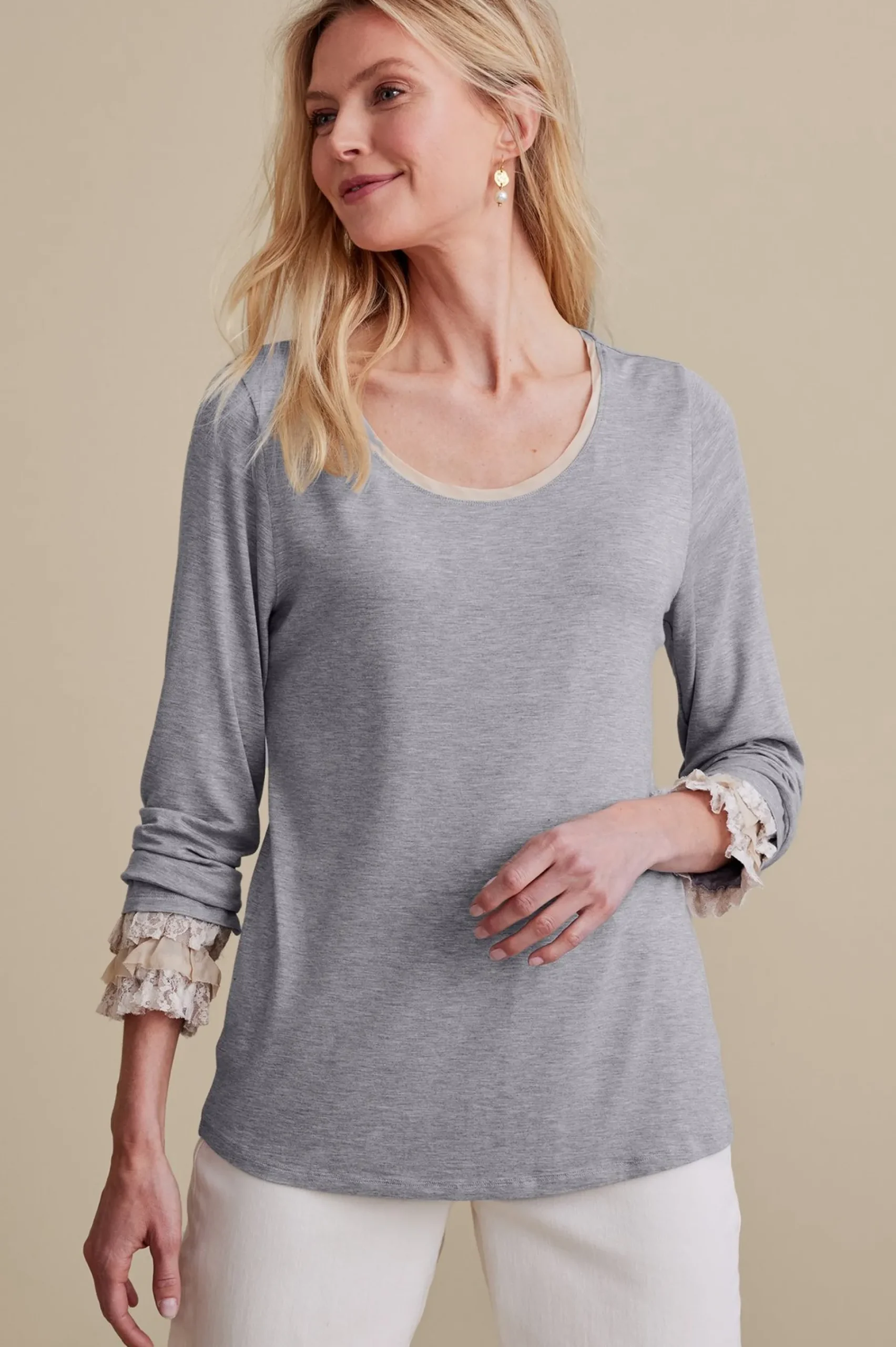 Soft Surroundings Ella Lace Top> Feminine Flourish|long sleeve