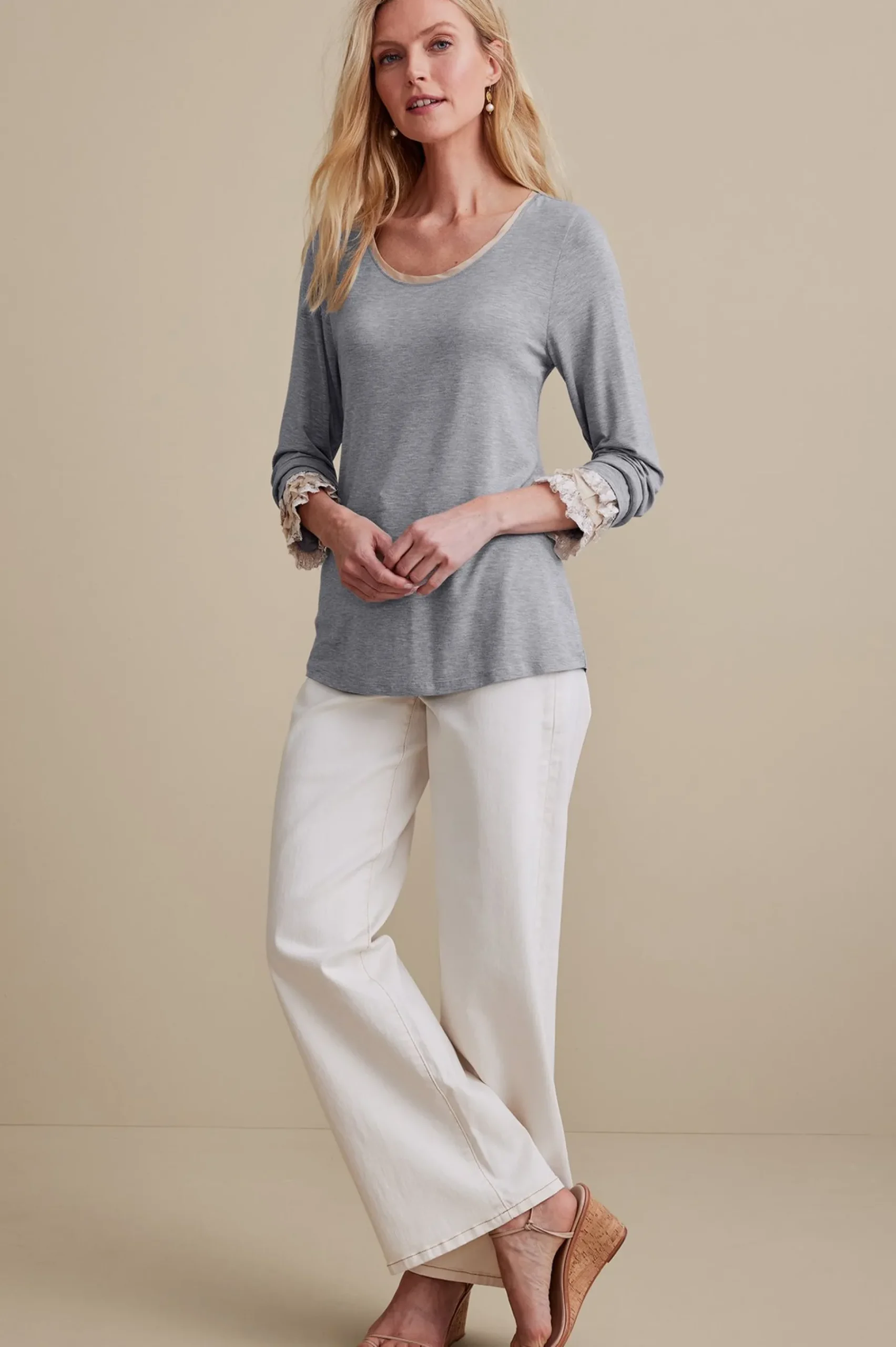 Soft Surroundings Ella Lace Top> Feminine Flourish|long sleeve
