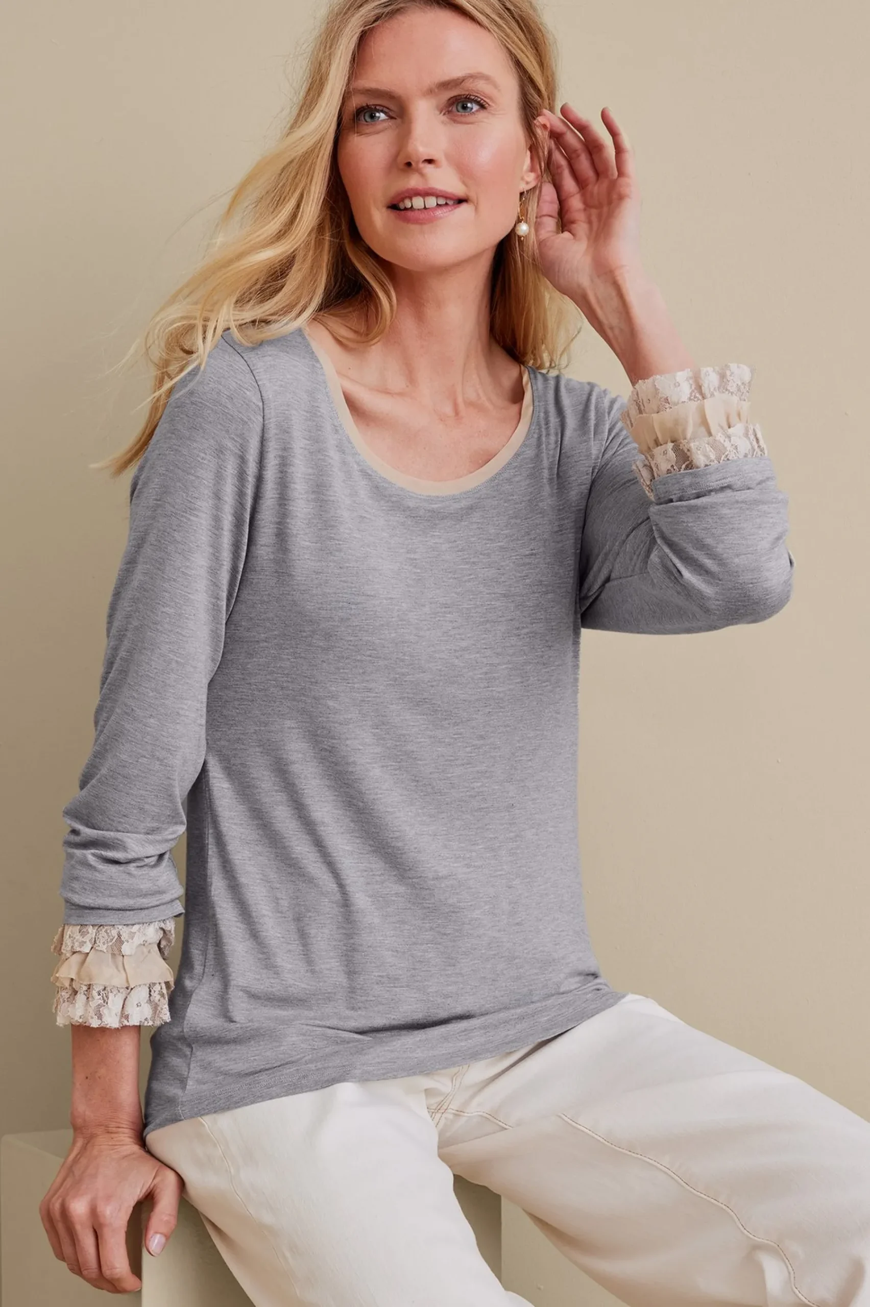 Soft Surroundings Ella Lace Top> Feminine Flourish|long sleeve