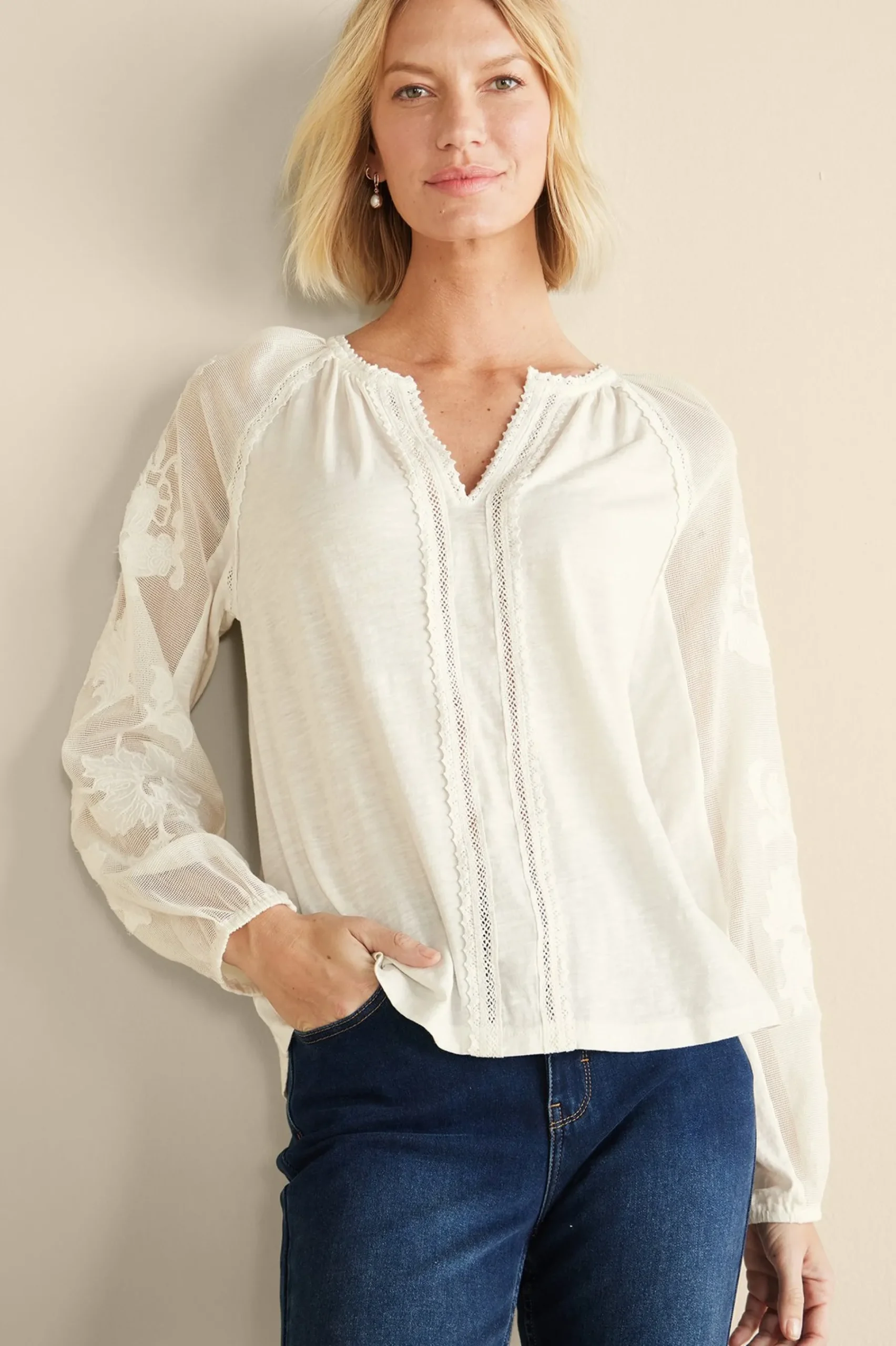 Soft Surroundings Enya Embroidered Top> Feminine Flourish|Vacation Shop