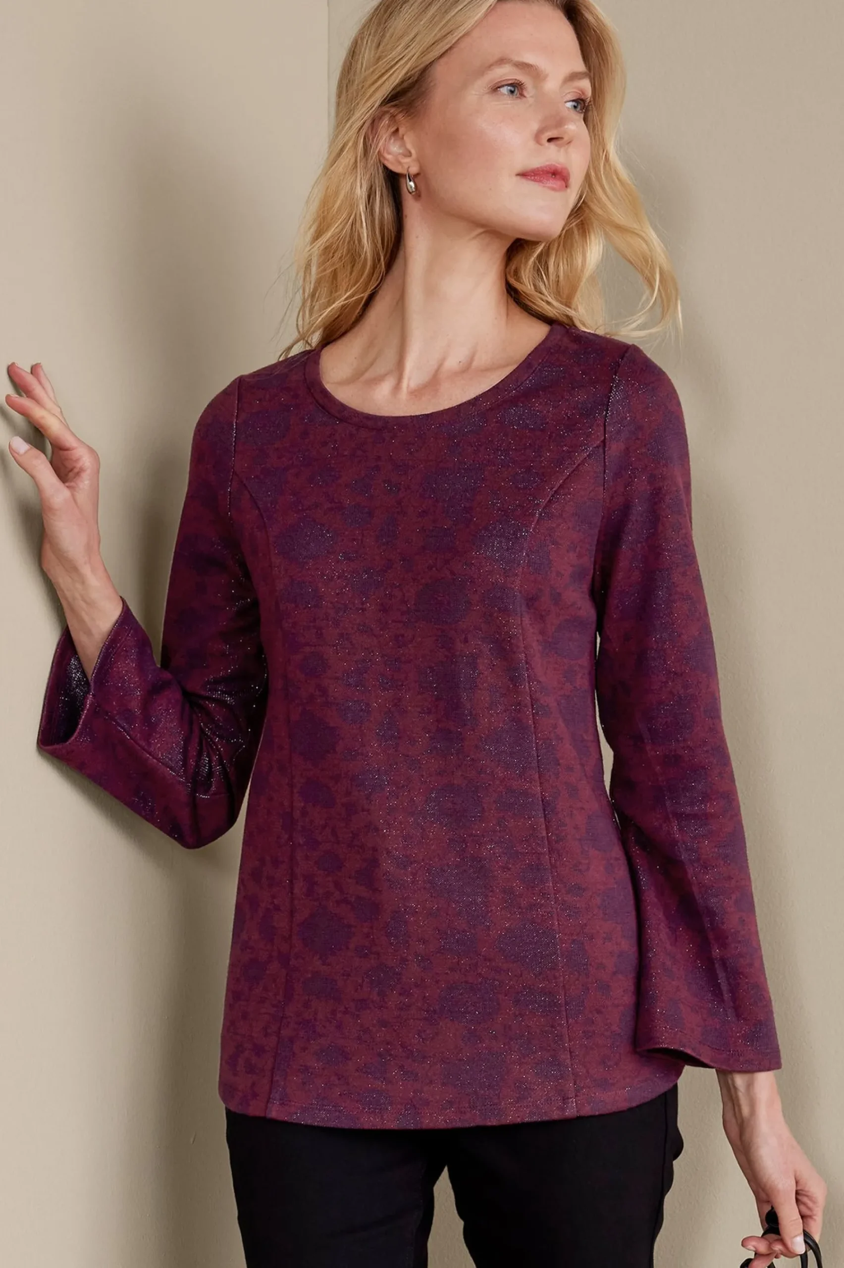 Soft Surroundings Jeri Jacquard Top> Feminine Flourish|long sleeve