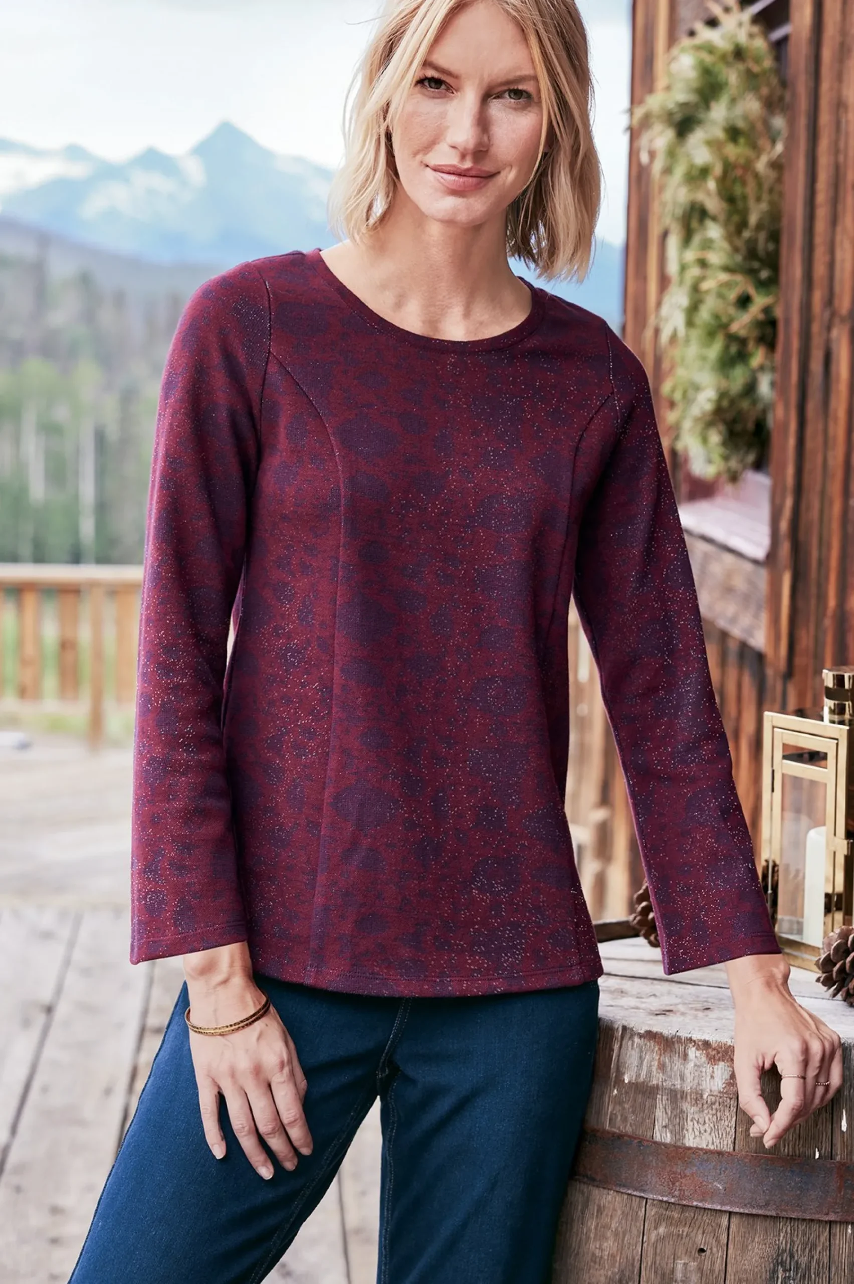 Soft Surroundings Jeri Jacquard Top> Feminine Flourish|long sleeve