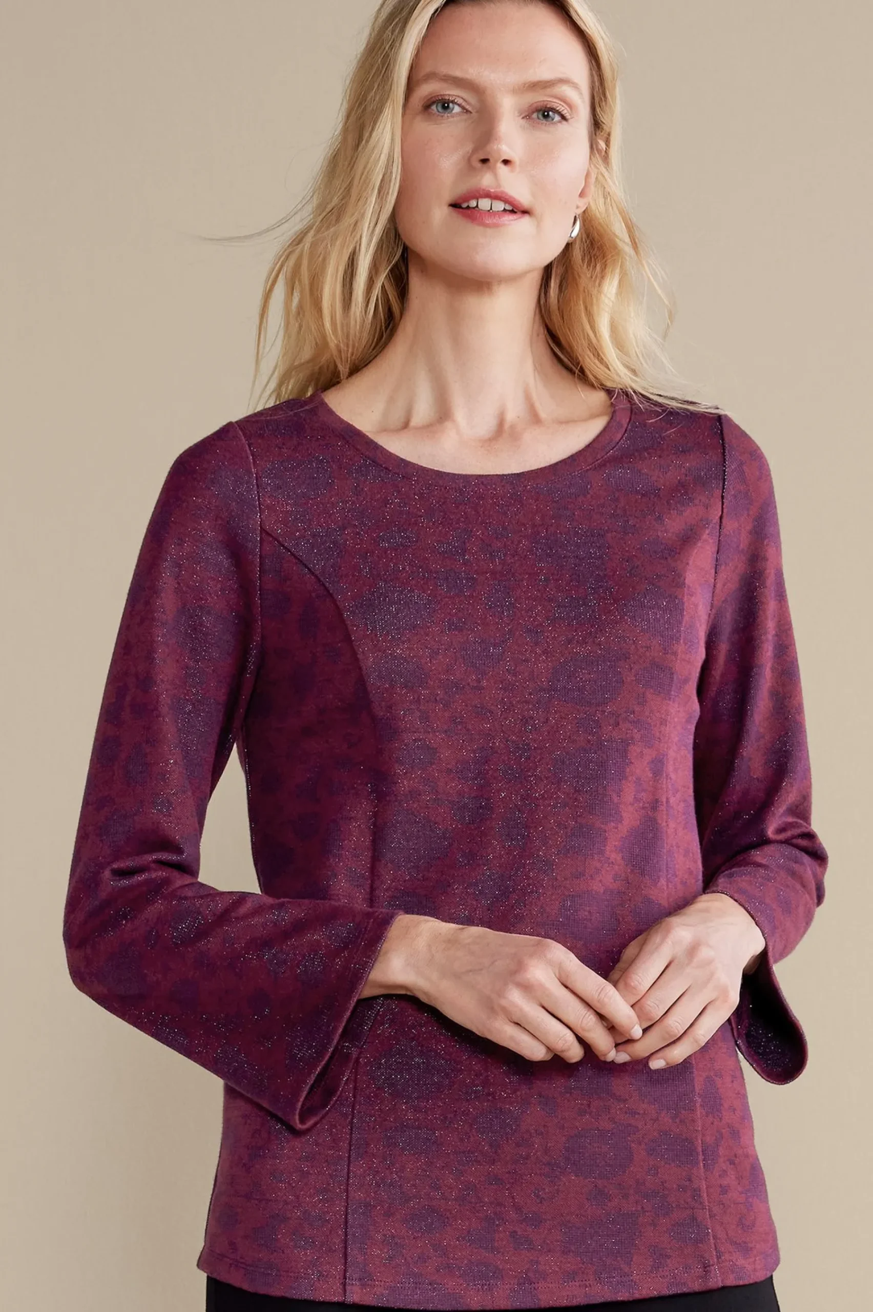 Soft Surroundings Jeri Jacquard Top> Feminine Flourish|long sleeve