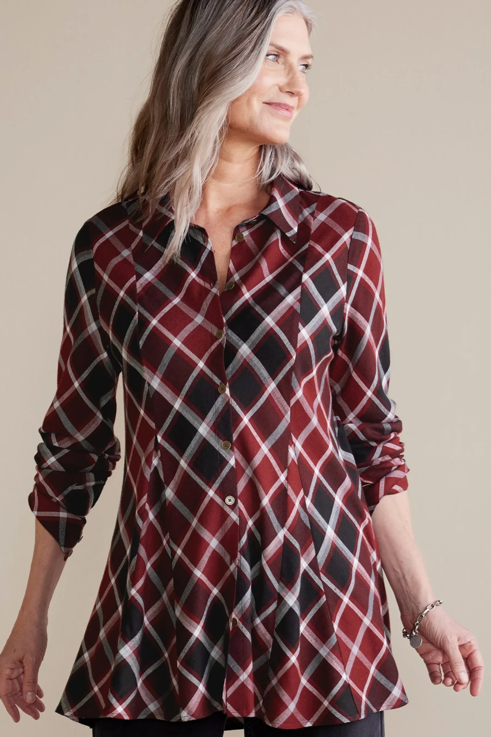 Soft Surroundings Joelle Plaid Tunic> Everyday Styles|long sleeve