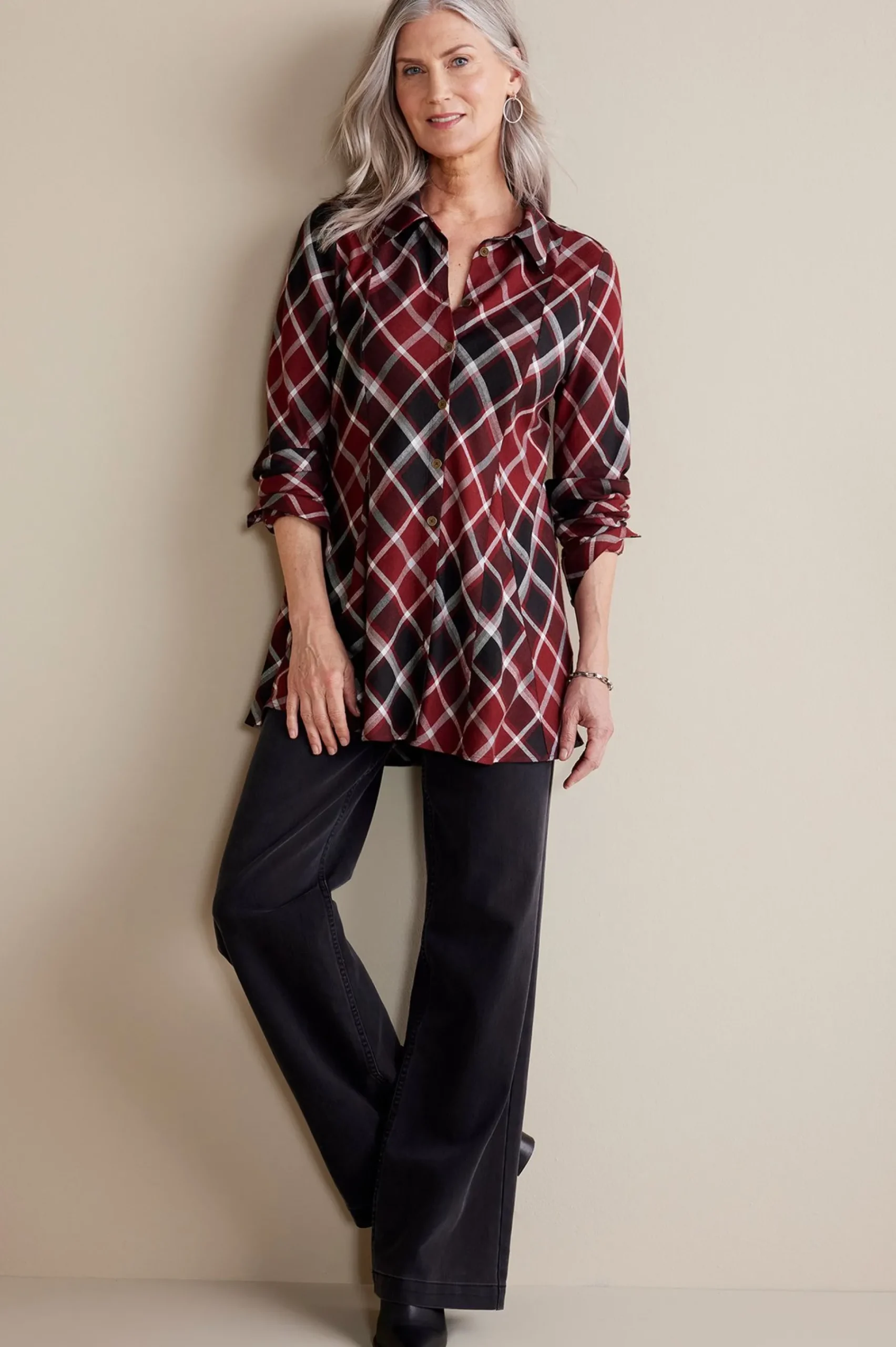 Soft Surroundings Joelle Plaid Tunic> Everyday Styles|long sleeve