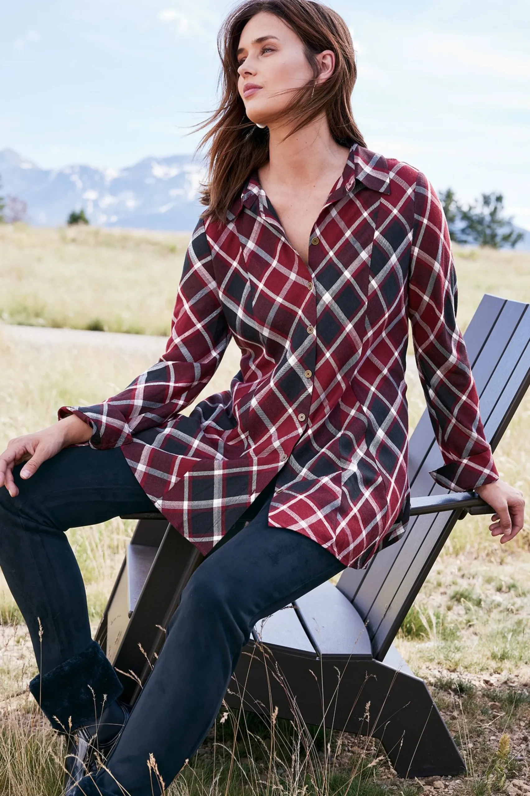 Soft Surroundings Joelle Plaid Tunic> Everyday Styles|long sleeve