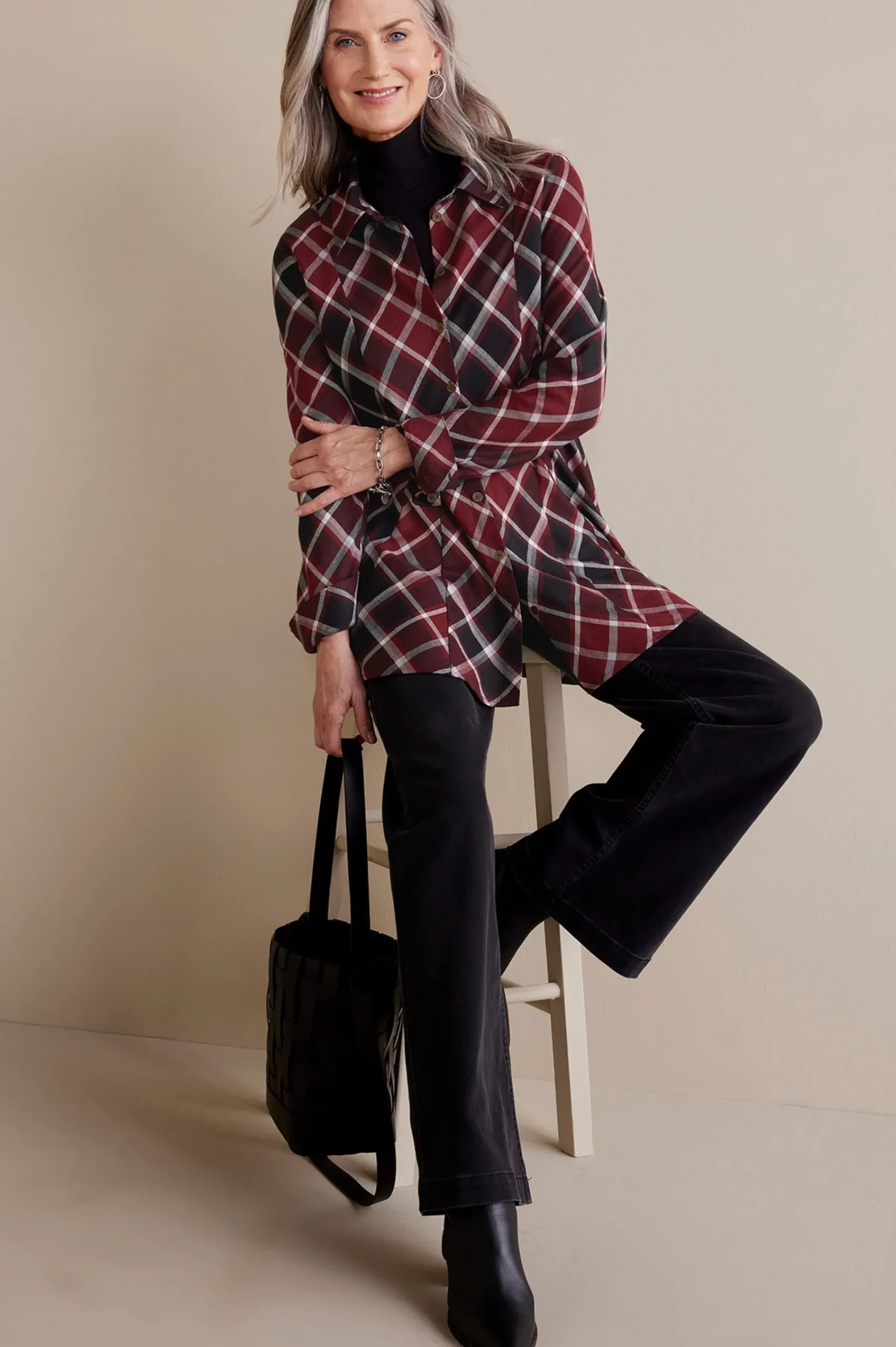 Soft Surroundings Joelle Plaid Tunic> Everyday Styles|long sleeve