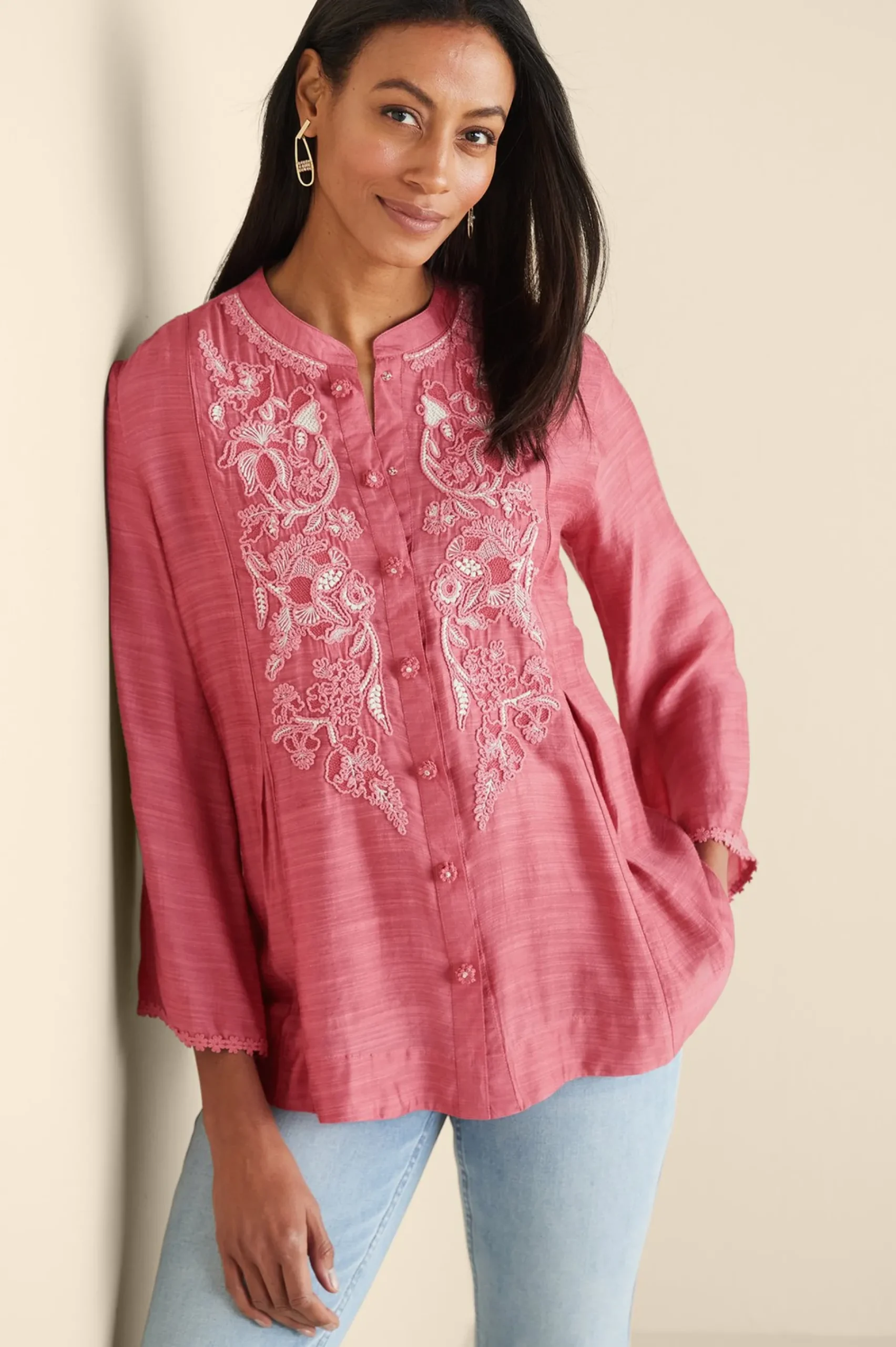 Soft Surroundings Kateri Soutache Embroidered Top> Feminine Flourish|Vacation Shop