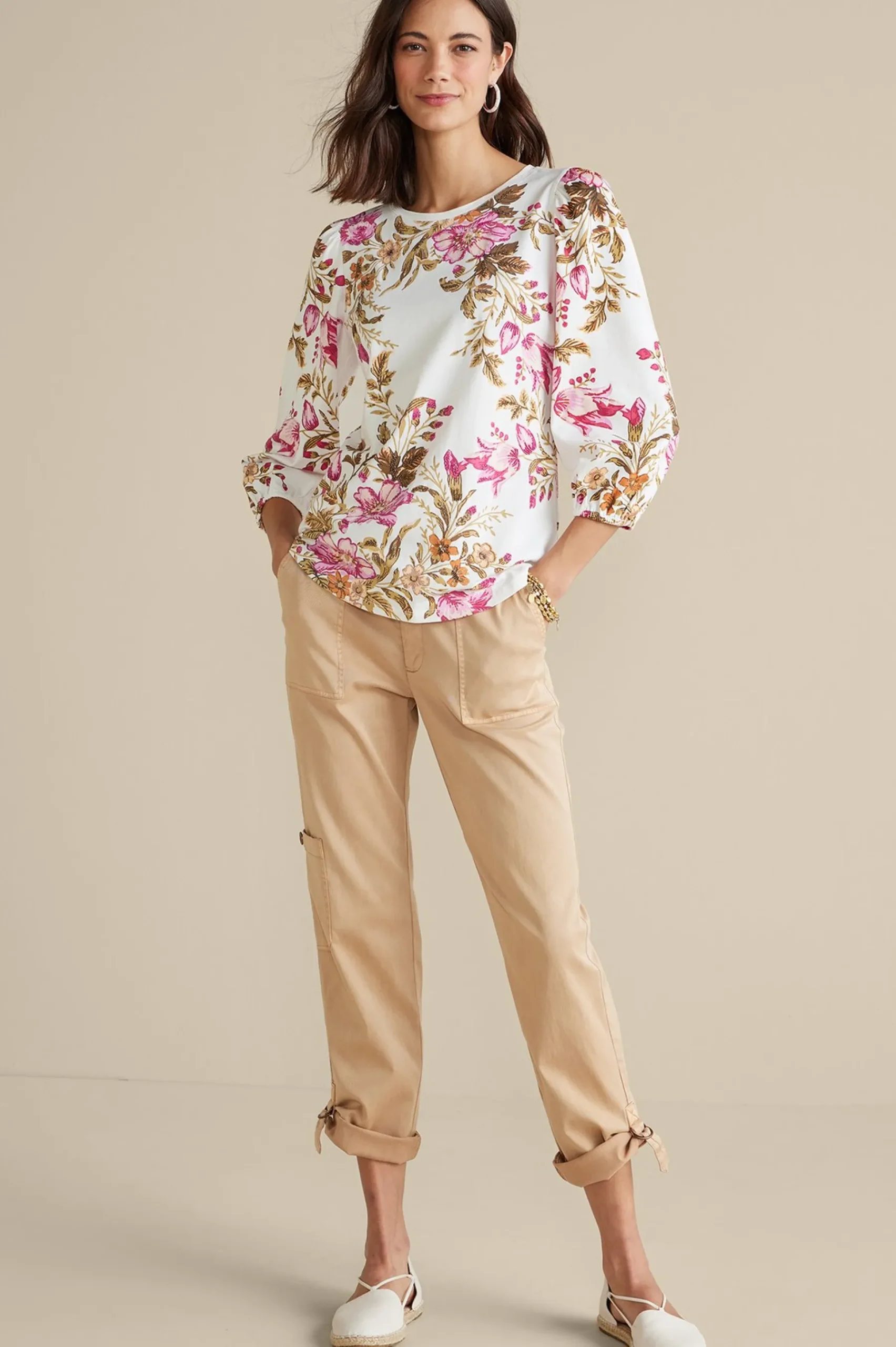 Soft Surroundings Lesley Printed Top> Feminine Flourish|three quarter length