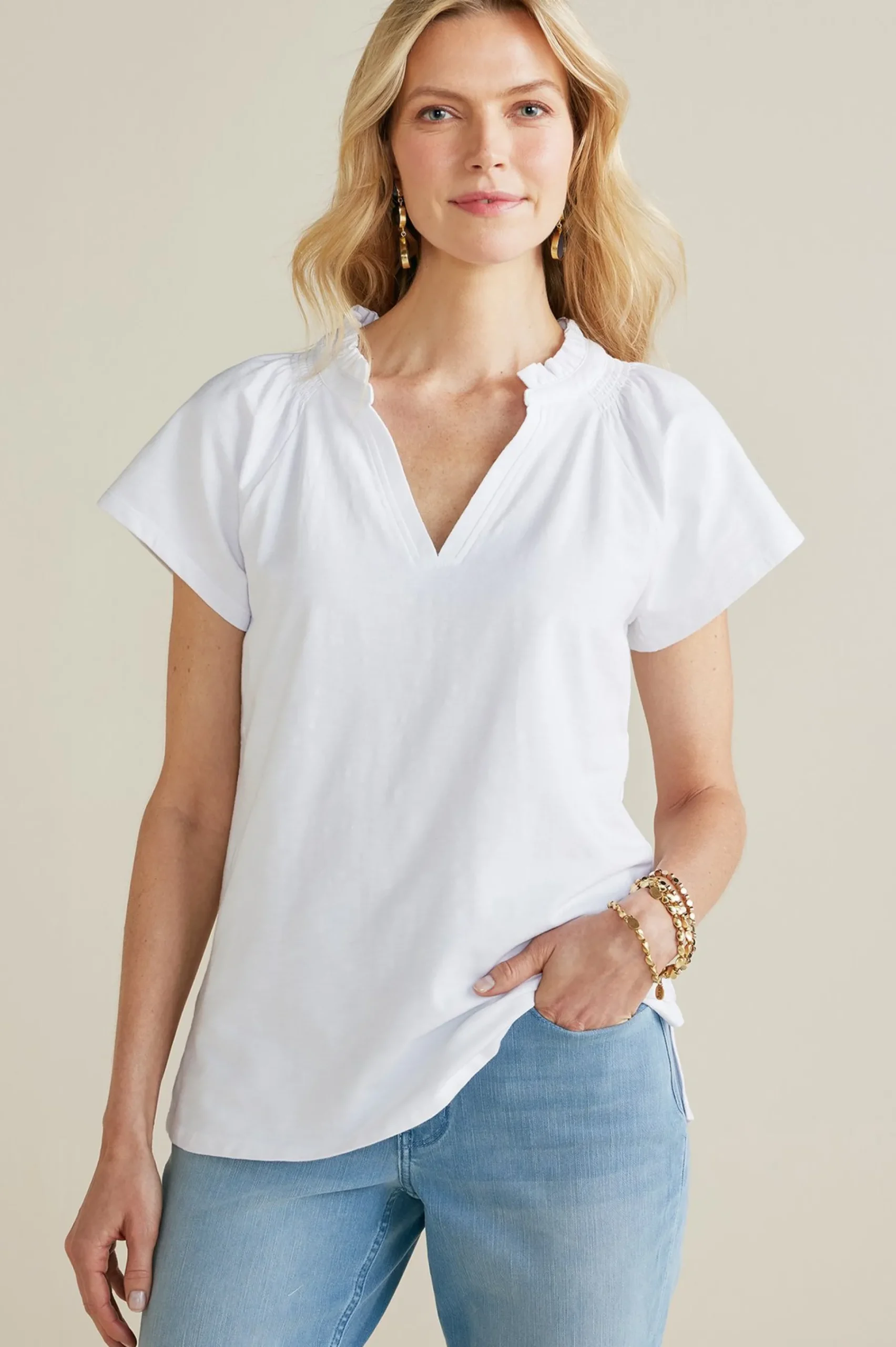 Soft Surroundings Loretta SUPIMA® Slub Tee> Into The Blues|Vacation Shop