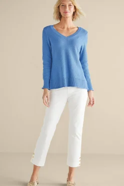 Soft Surroundings Marin Back Button Sweater> Into The Blues|Sweaters & Cardigans
