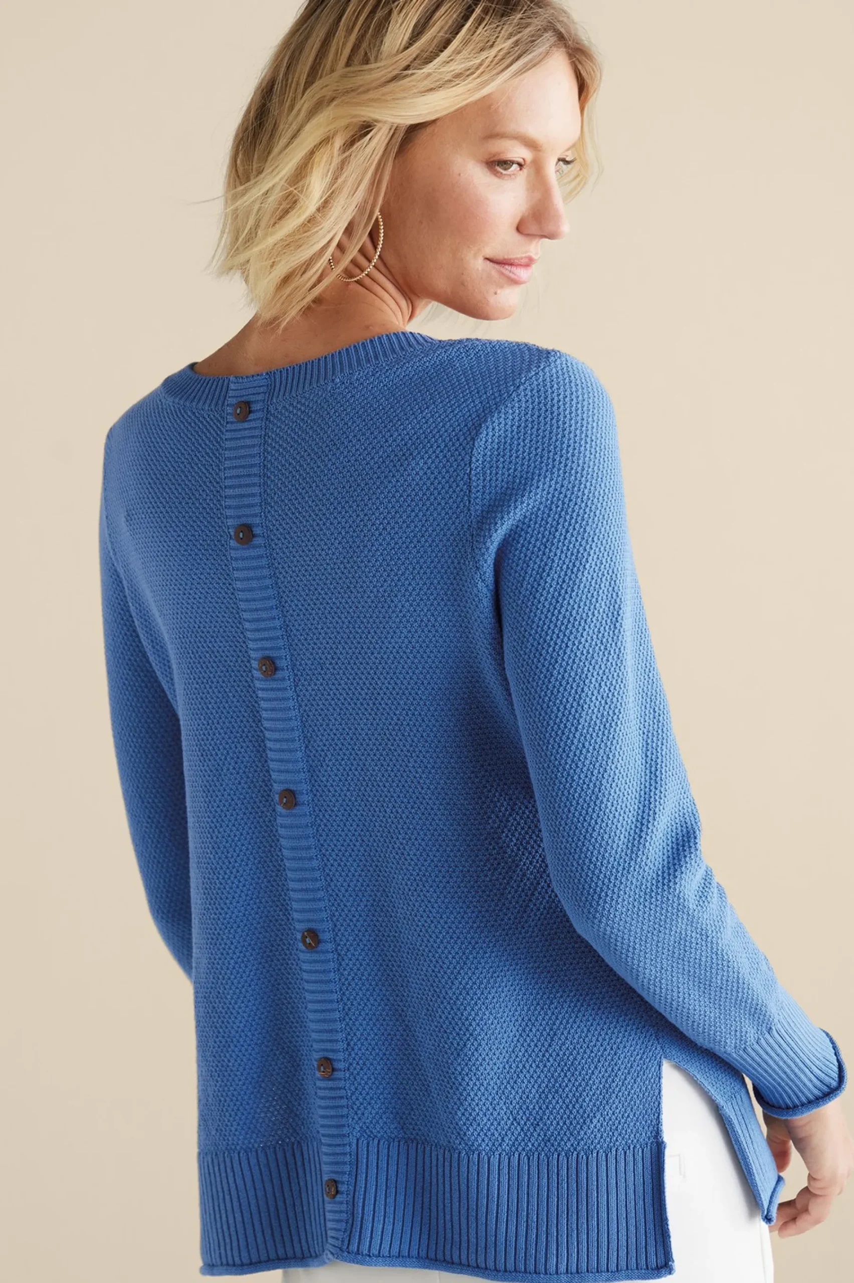 Soft Surroundings Marin Back Button Sweater> Into The Blues|Sweaters & Cardigans