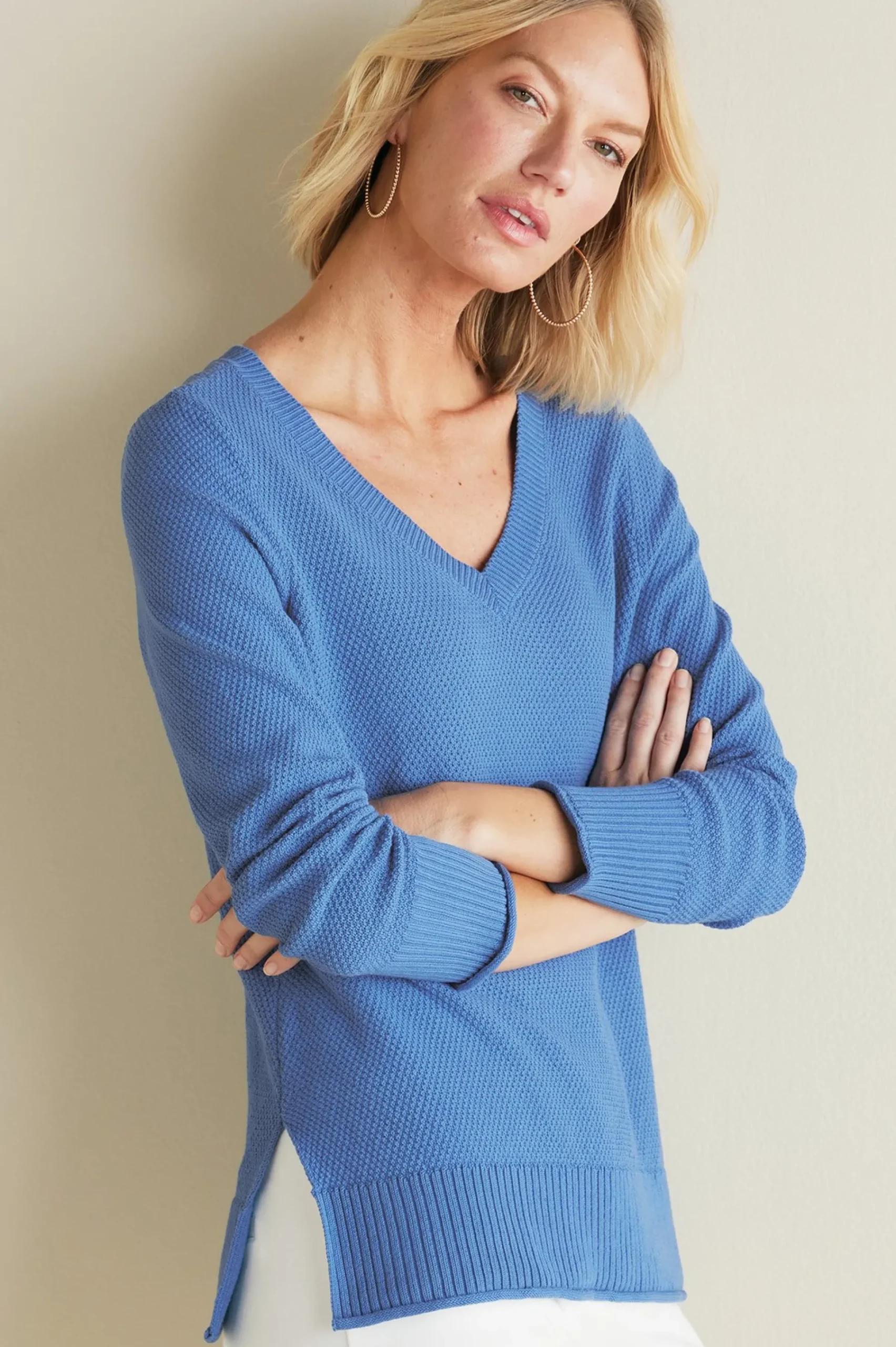 Soft Surroundings Marin Back Button Sweater> Into The Blues|Sweaters & Cardigans