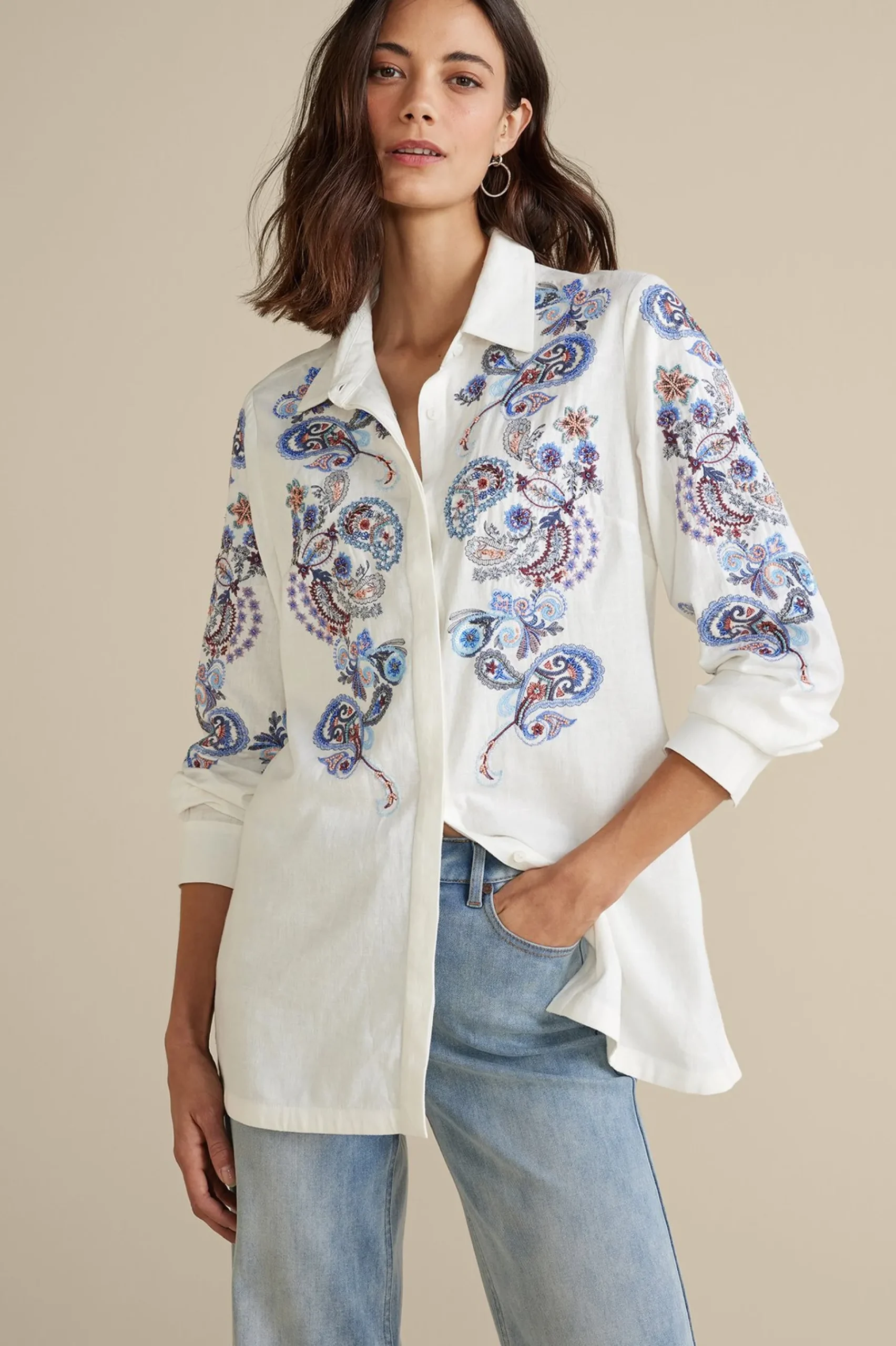 Soft Surroundings Nadia Linen Blend Shirt> Feminine Flourish|Into The Blues