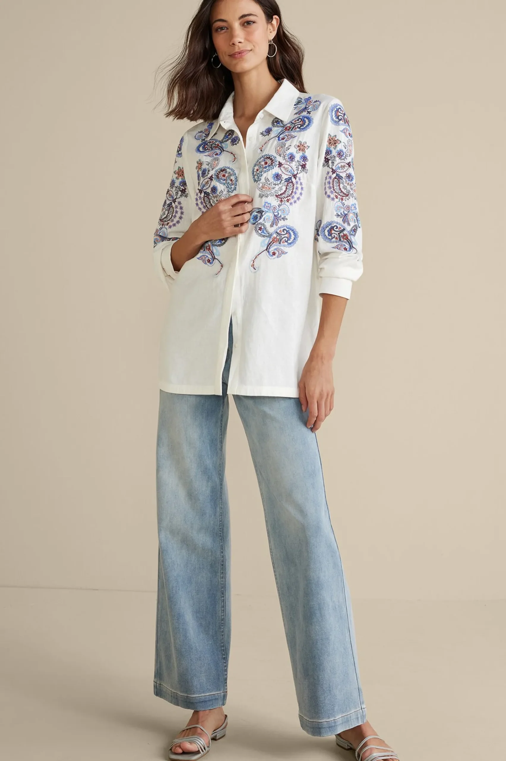 Soft Surroundings Nadia Linen Blend Shirt> Feminine Flourish|Into The Blues