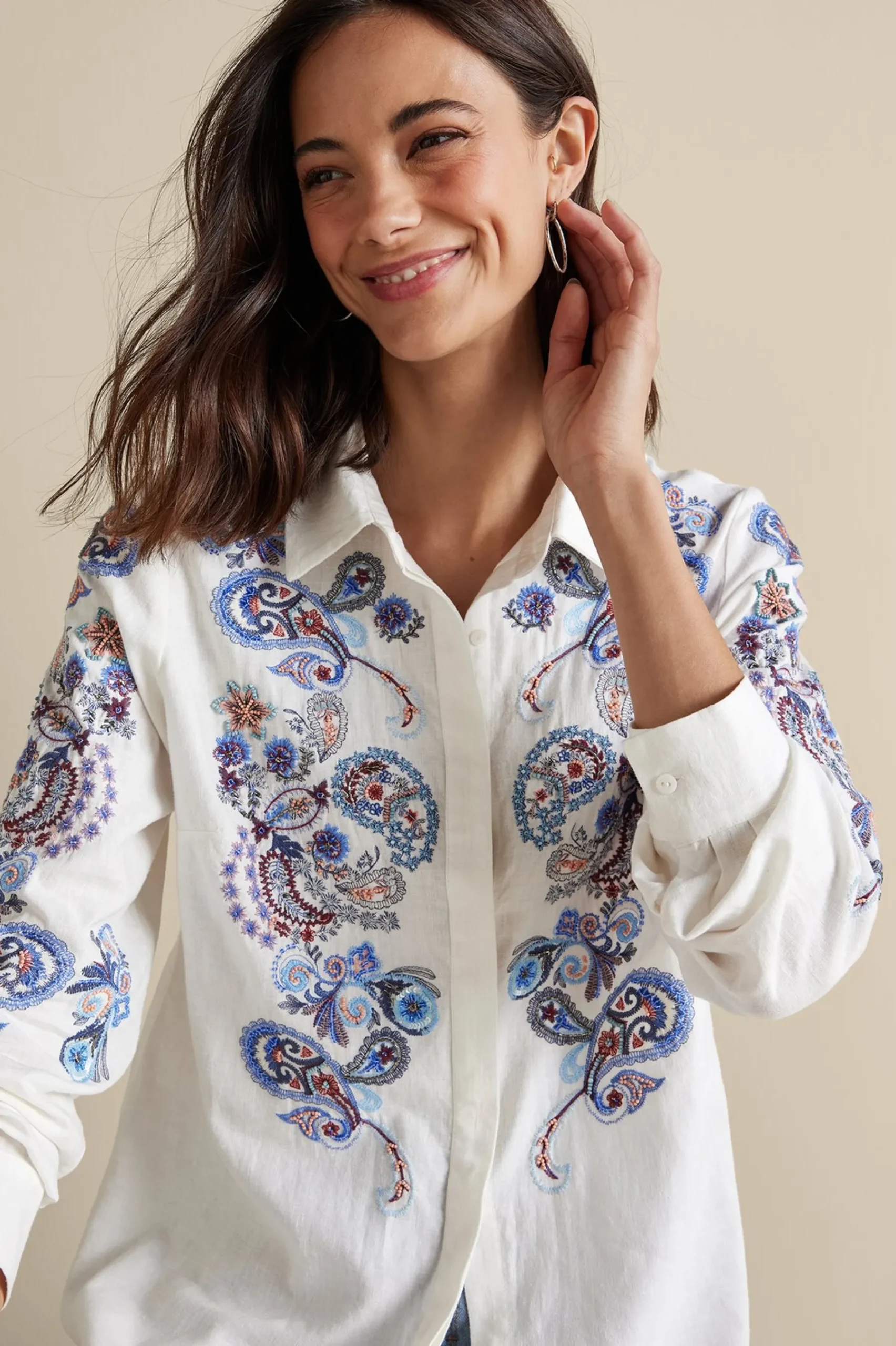 Soft Surroundings Nadia Linen Blend Shirt> Feminine Flourish|Into The Blues