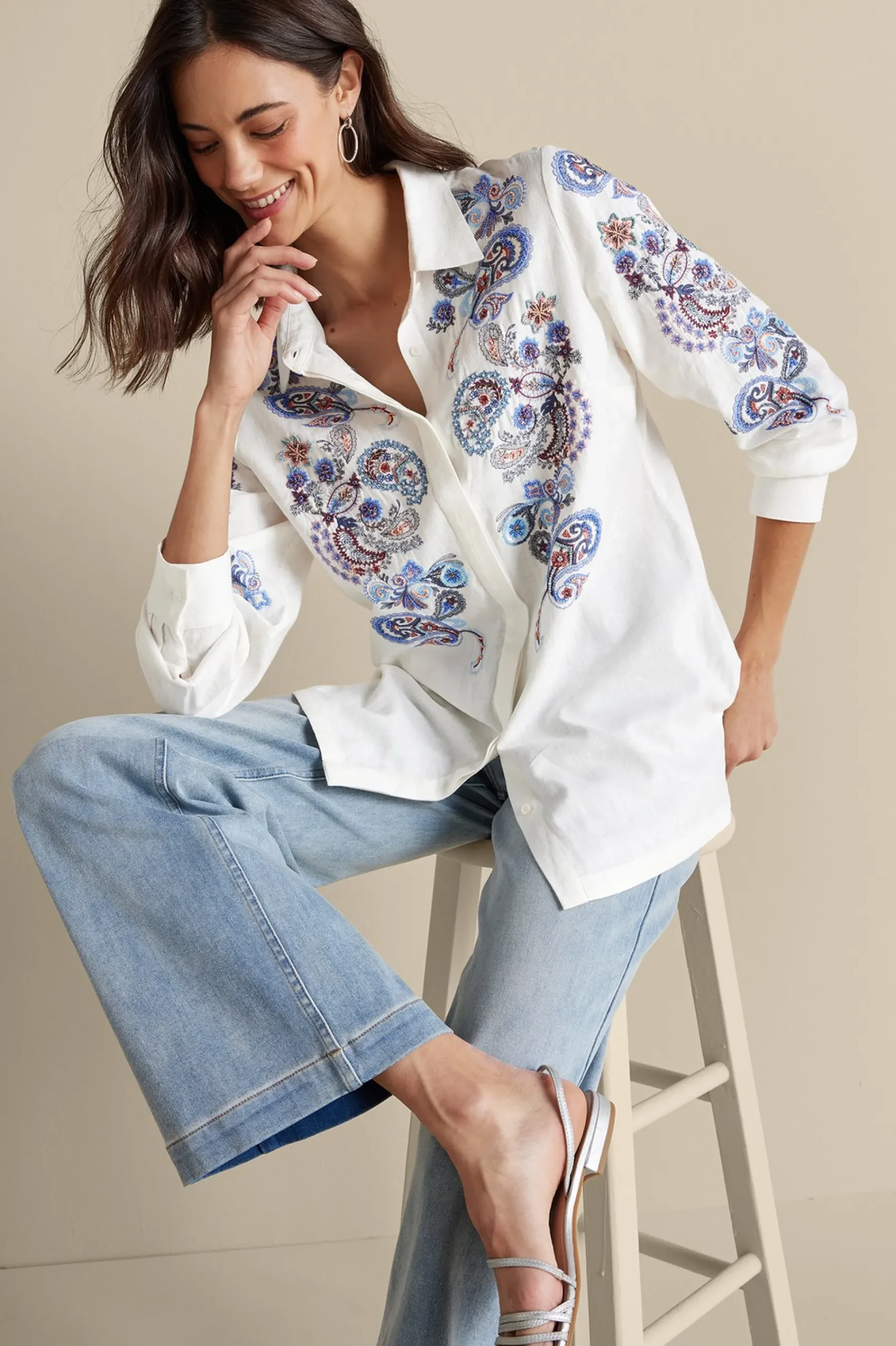 Soft Surroundings Nadia Linen Blend Shirt> Feminine Flourish|Into The Blues