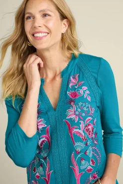 Soft Surroundings Petites Delsie Embroidered Top> Into The Blues|The Floral Shop