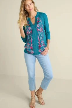 Soft Surroundings Petites Delsie Embroidered Top> Into The Blues|The Floral Shop