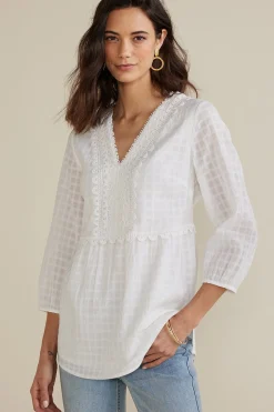Soft Surroundings Petites Elodie Windowpane Gauze Top> Gauze Shop