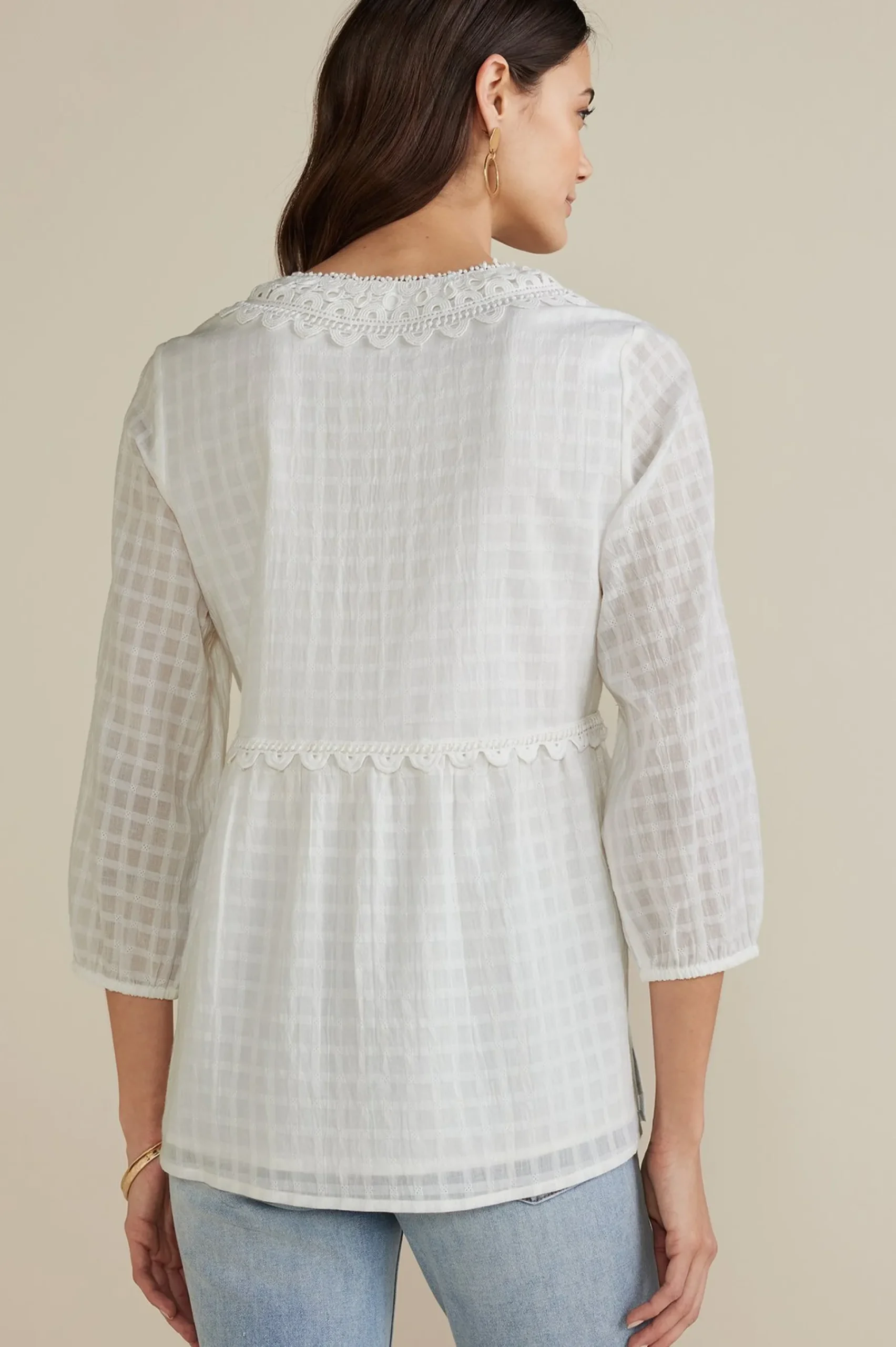 Soft Surroundings Petites Elodie Windowpane Gauze Top> Gauze Shop