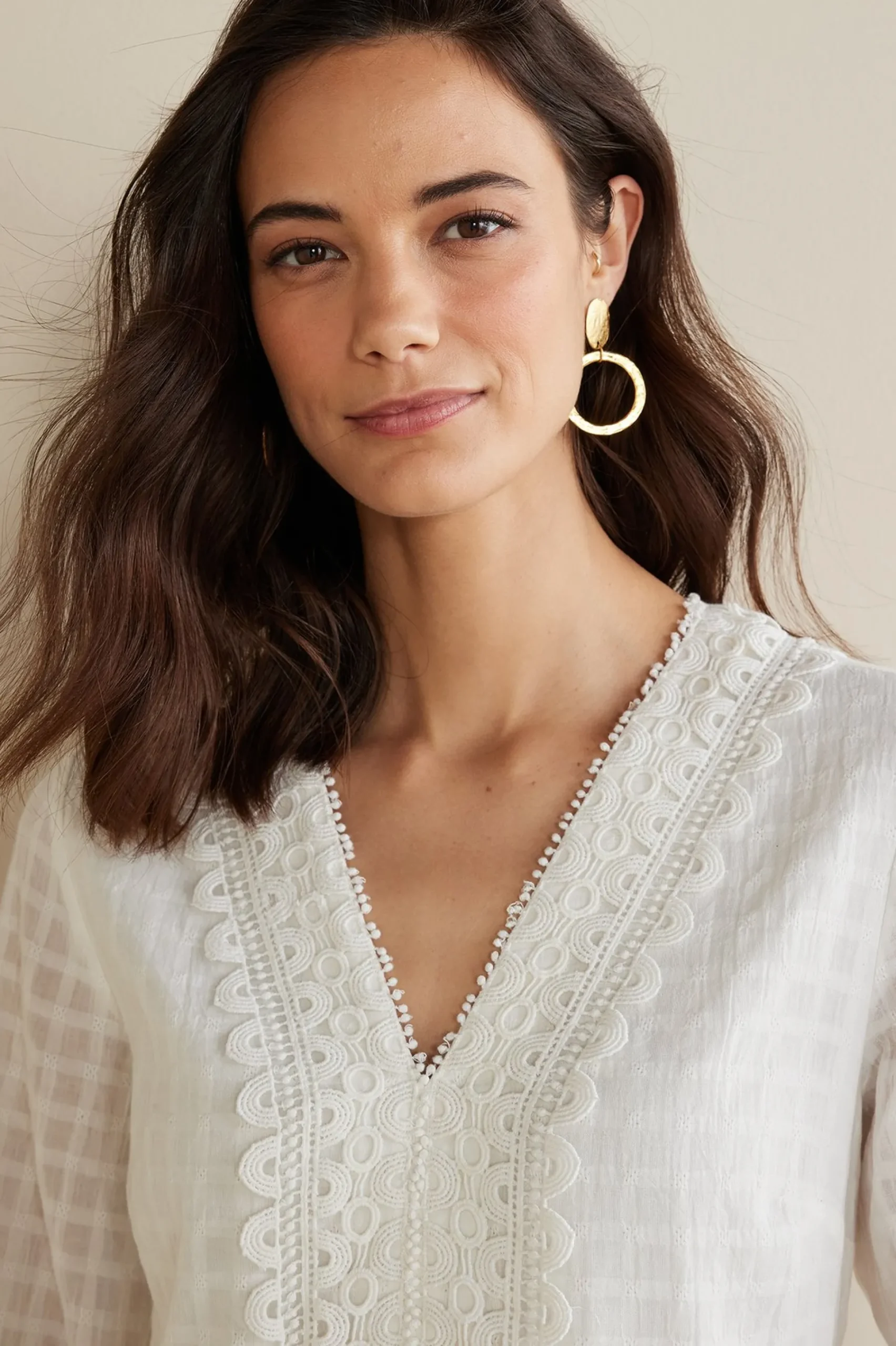 Soft Surroundings Petites Elodie Windowpane Gauze Top> Gauze Shop