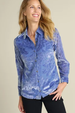 Soft Surroundings Petites Floreat Velvet Shirt> Feminine Flourish|Into The Blues