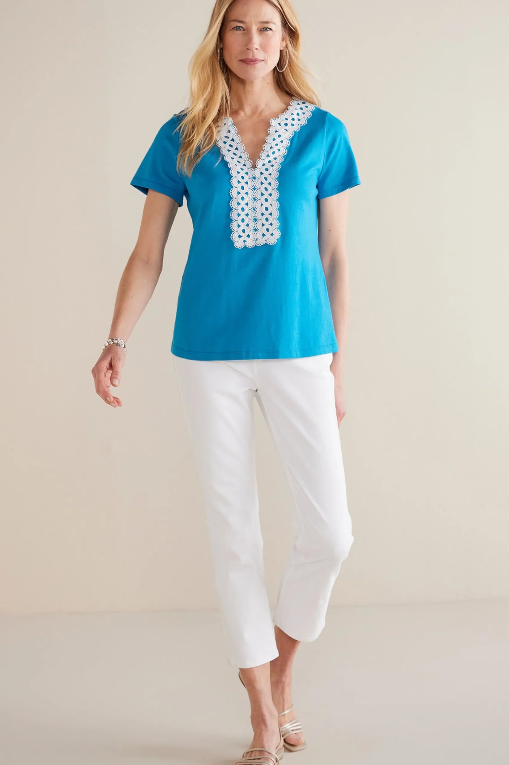 Soft Surroundings Petites Kaitlyn Embellished Knit Tee> Into The Blues|Global Artistry
