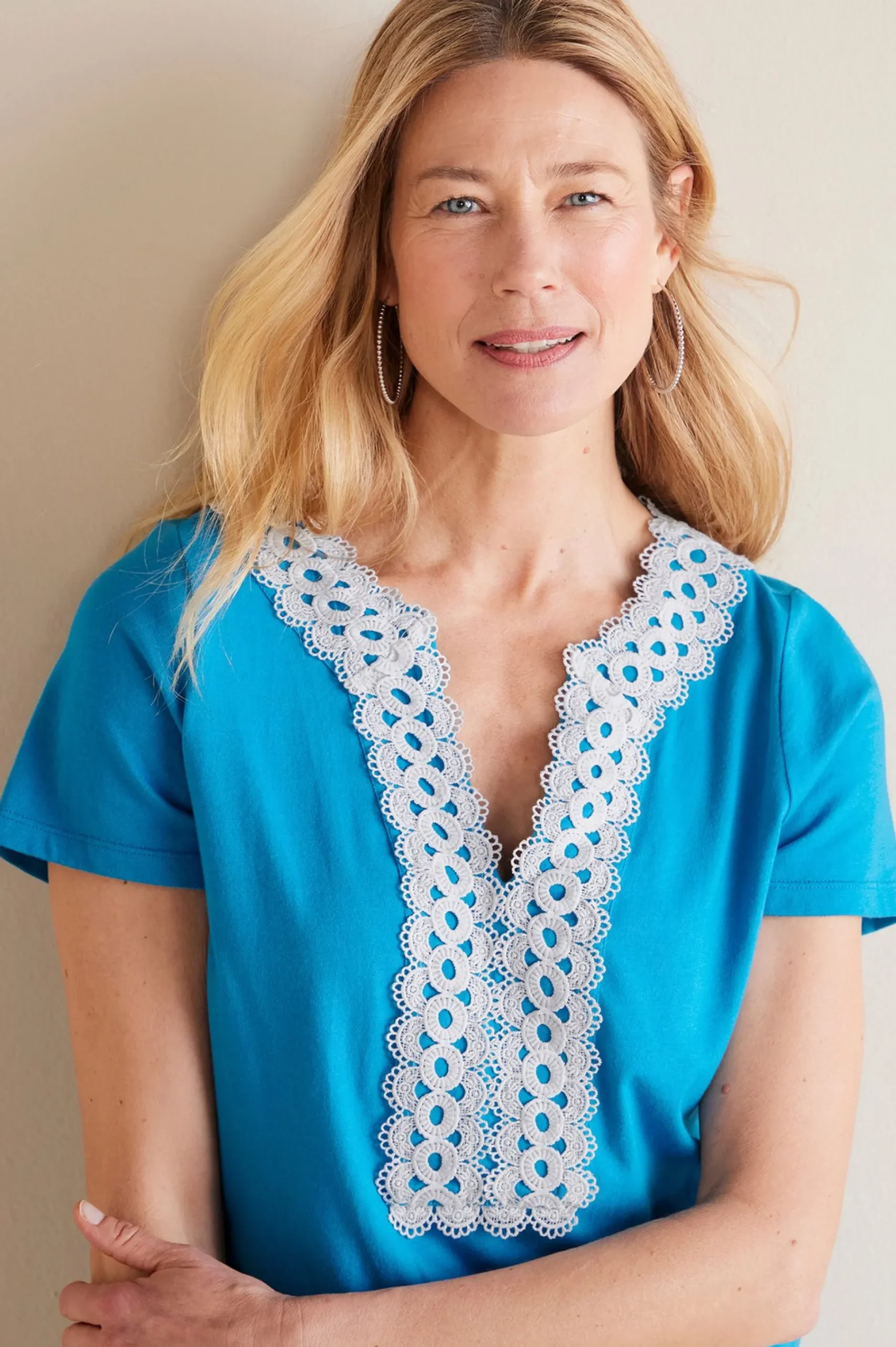 Soft Surroundings Petites Kaitlyn Embellished Knit Tee> Into The Blues|Global Artistry