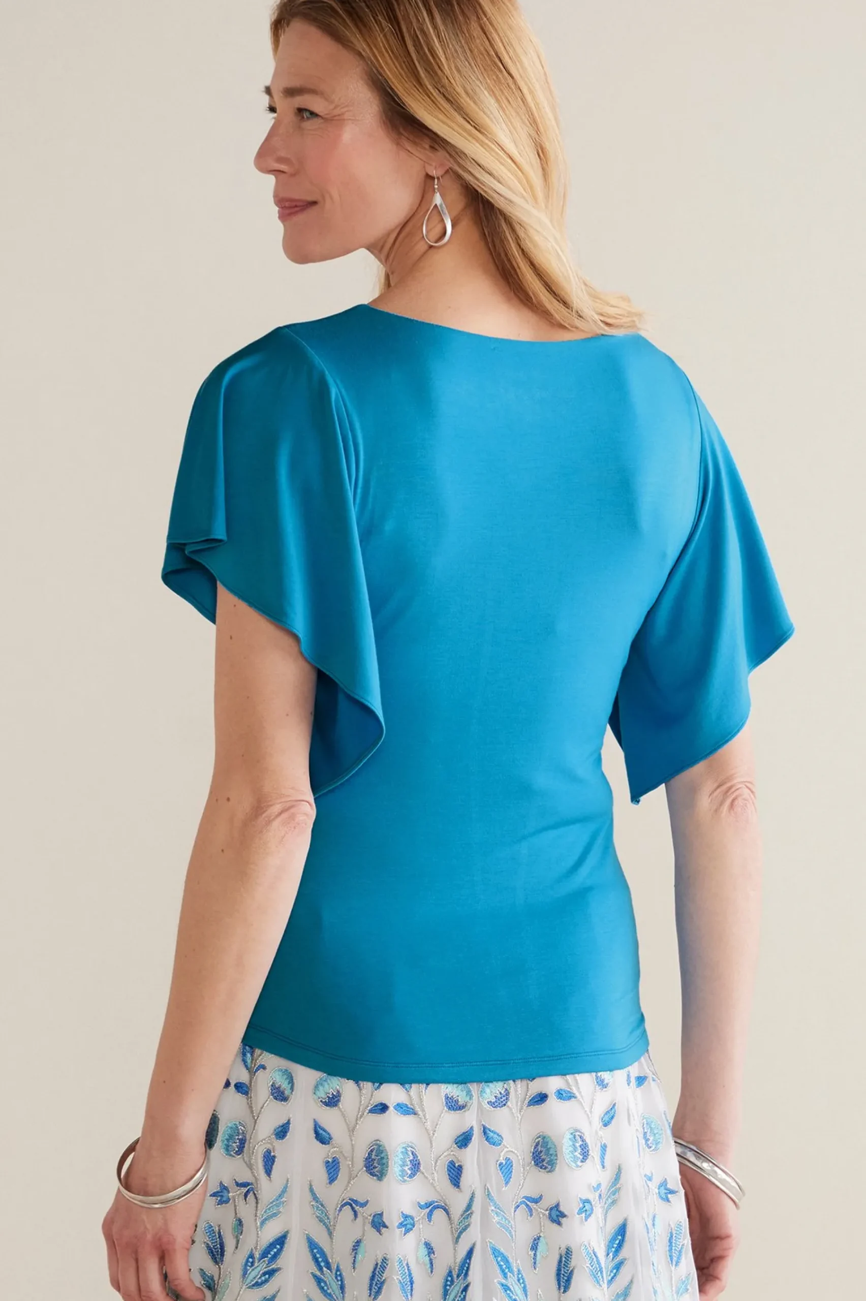 Soft Surroundings Petites Leya Ruched Top> Feminine Flourish|Into The Blues