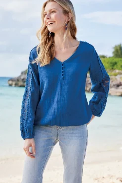 Soft Surroundings Petites Melinda Gauze & Crochet Top><noscript><img width=