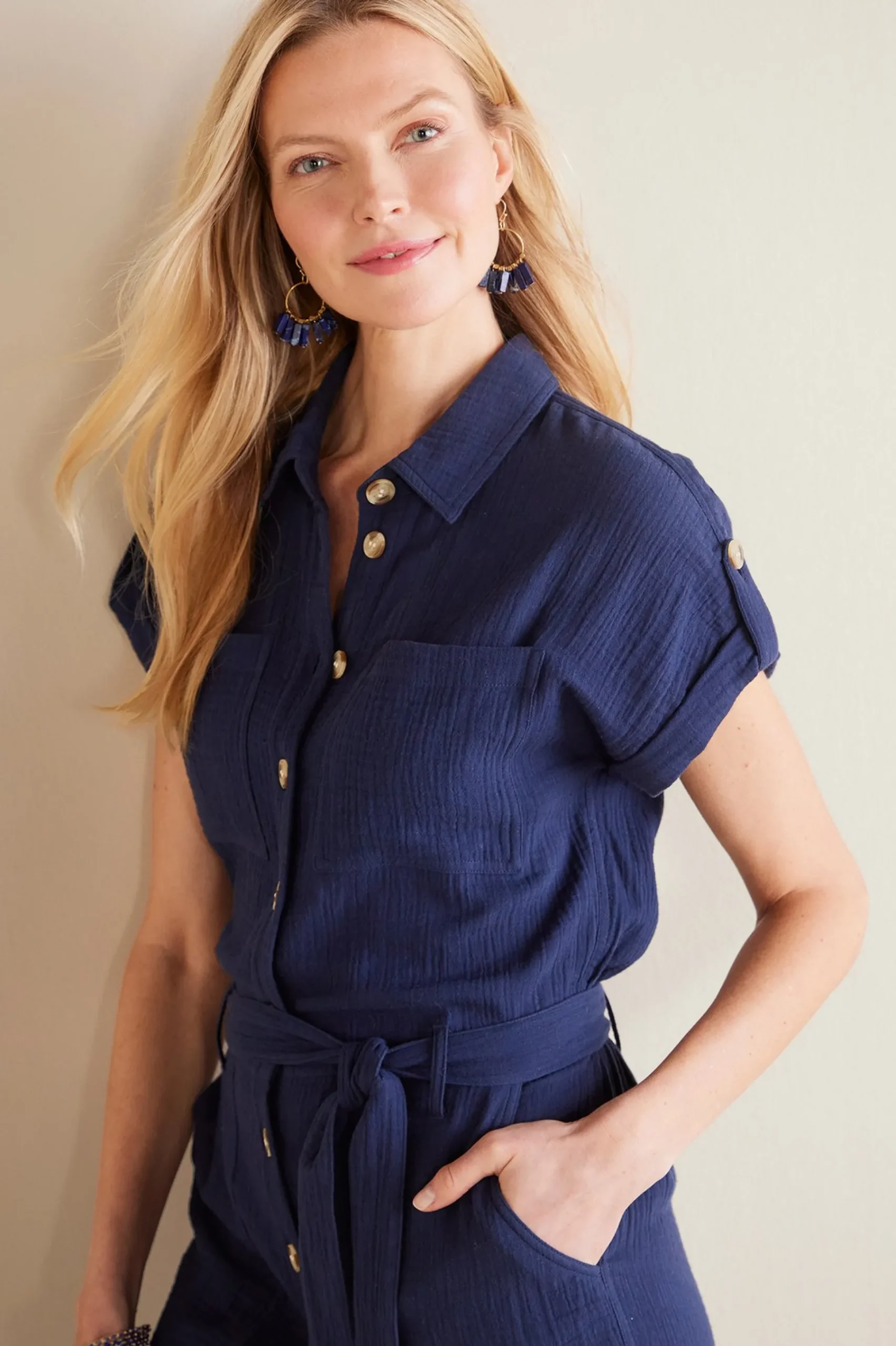 Soft Surroundings Petites Natasha Gauze Jumpsuit> Into The Blues|Gauze Shop