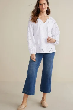 Soft Surroundings Petites Rhiannon Eyelet Peasant Top><noscript><img width=