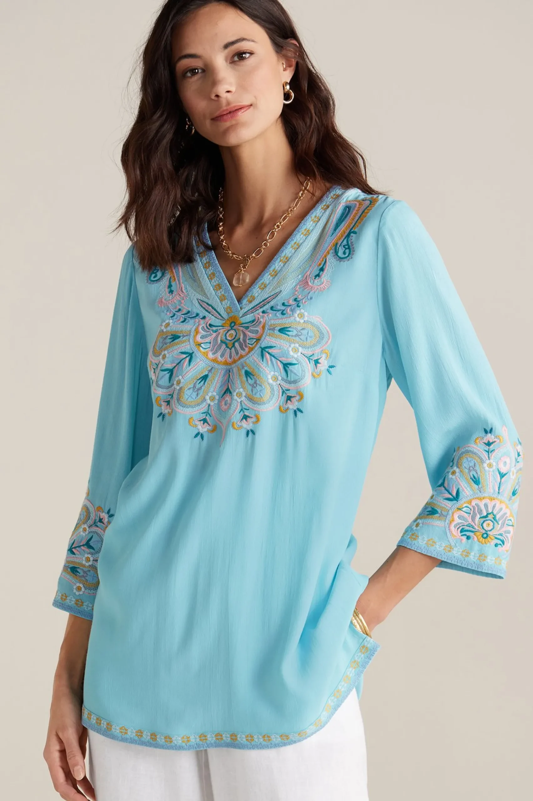 Soft Surroundings Petites River Island Tunic> Into The Blues|Global Artistry