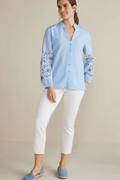 Soft Surroundings Petites Titania Embroidered Top> Into The Blues