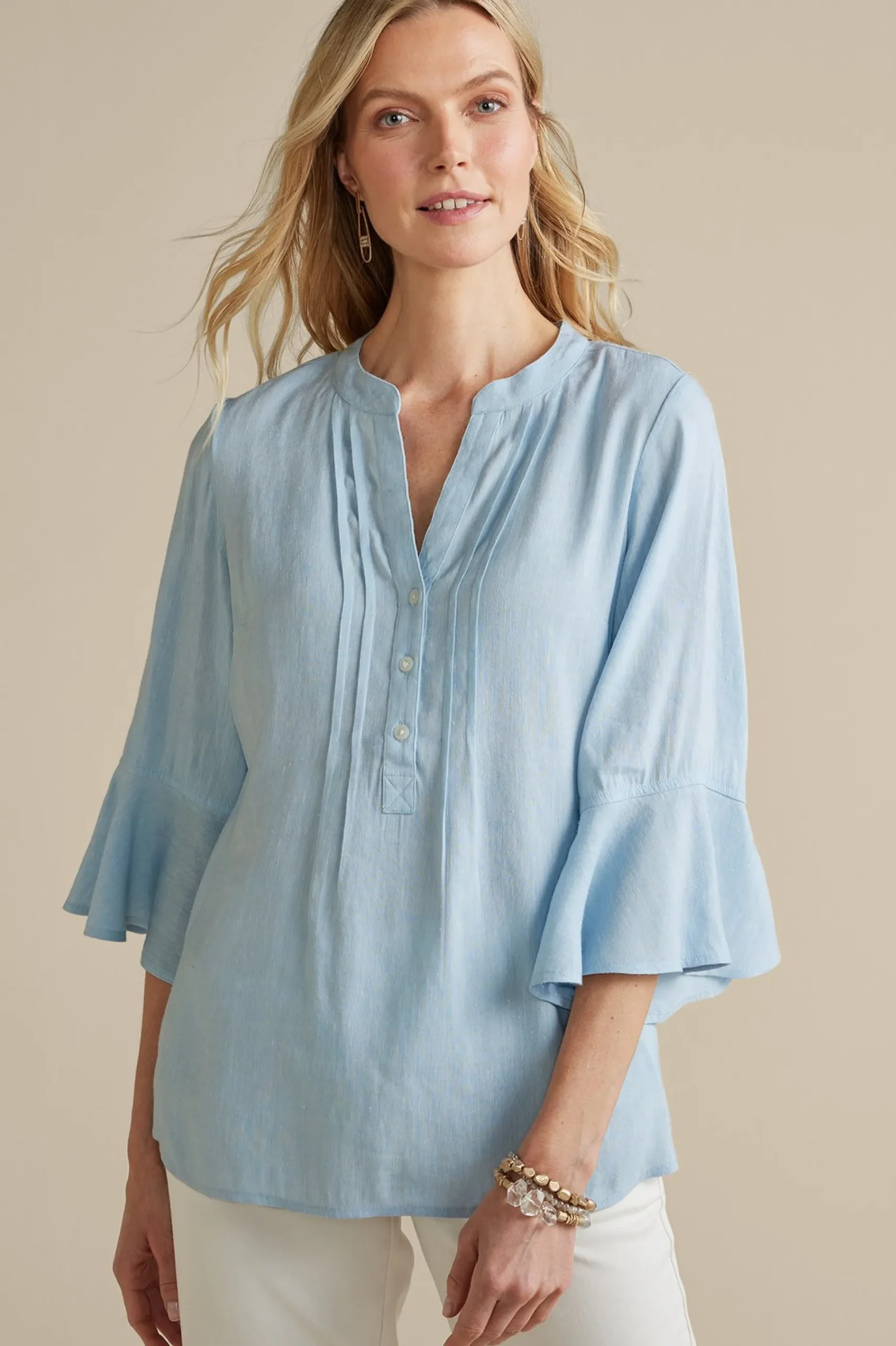 Soft Surroundings Raisa Linen Blend Top> Feminine Flourish|Into The Blues
