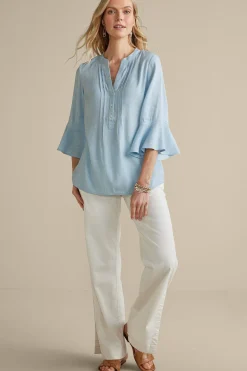 Soft Surroundings Raisa Linen Blend Top> Feminine Flourish|Into The Blues
