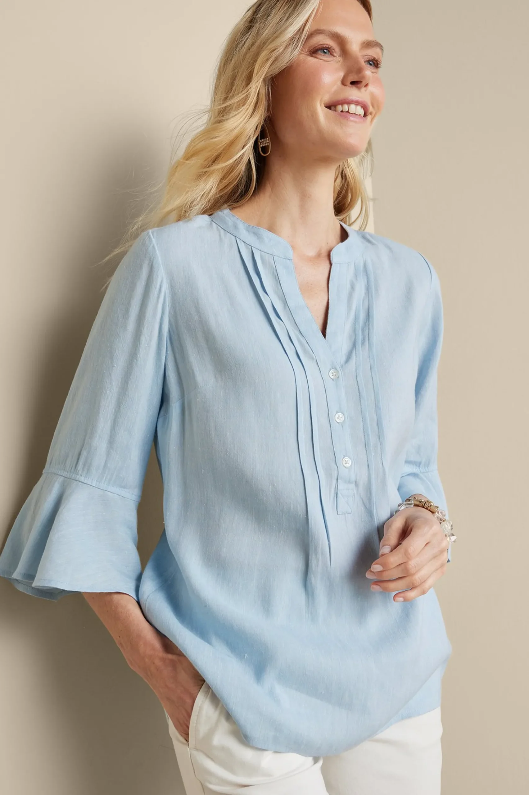 Soft Surroundings Raisa Linen Blend Top> Feminine Flourish|Into The Blues