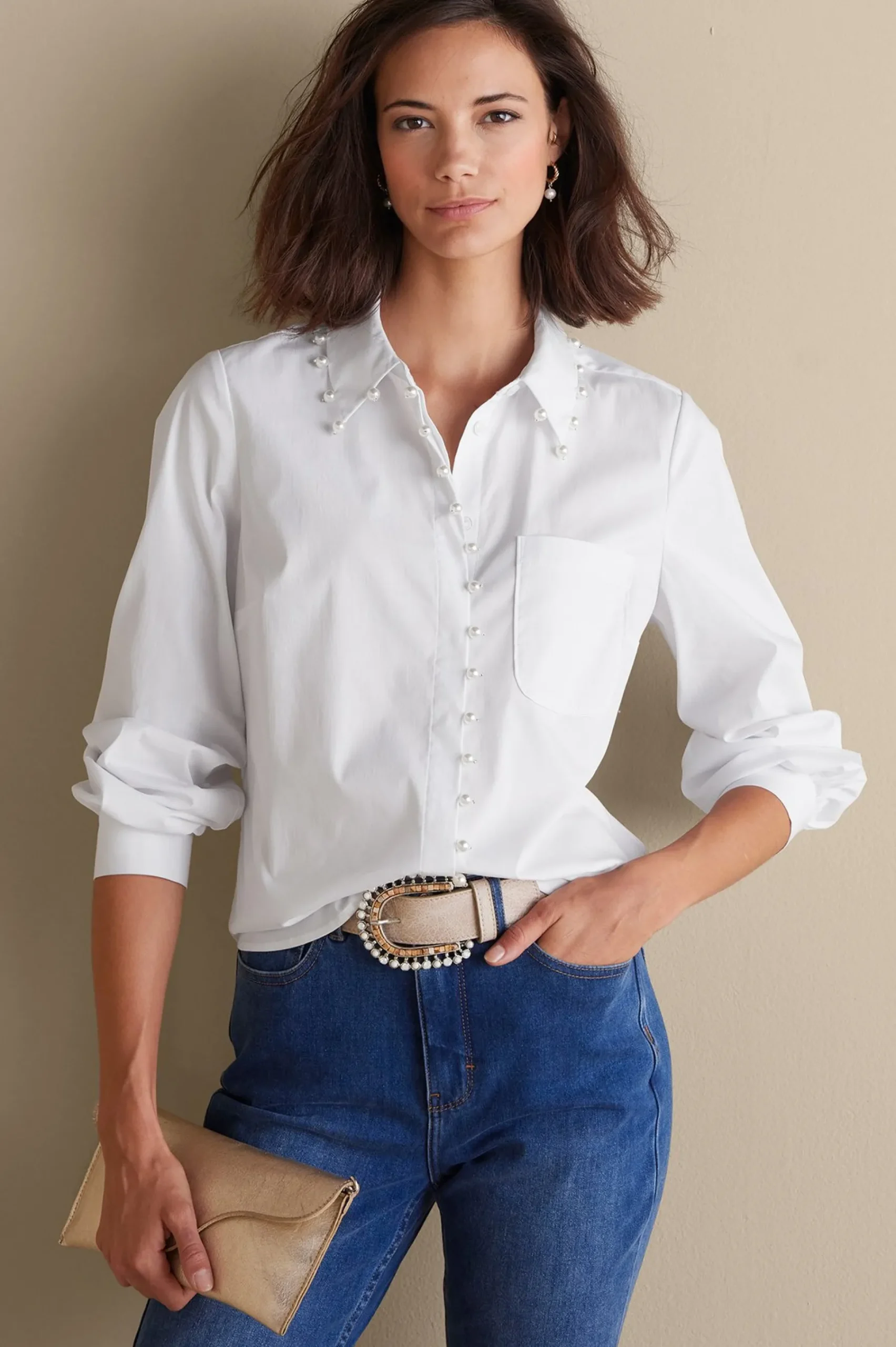 Soft Surroundings Rania Pearl Shirt> Everyday Styles|long sleeve