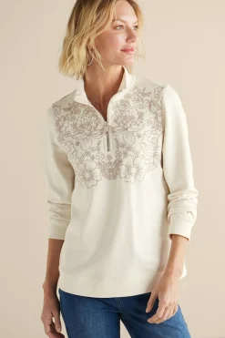Soft Surroundings Rochelle Embroidered French Terry Pullover><noscript><img width=